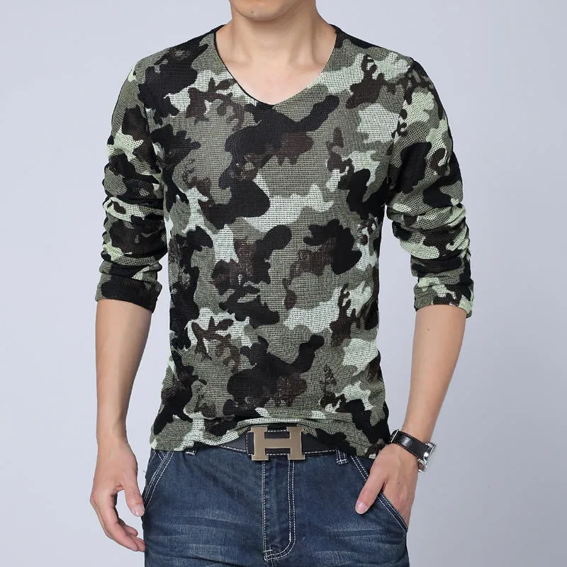 arriving Men t shirts nets yarn breathable long sleeve T-shirt slim big size t shirts for men SM6