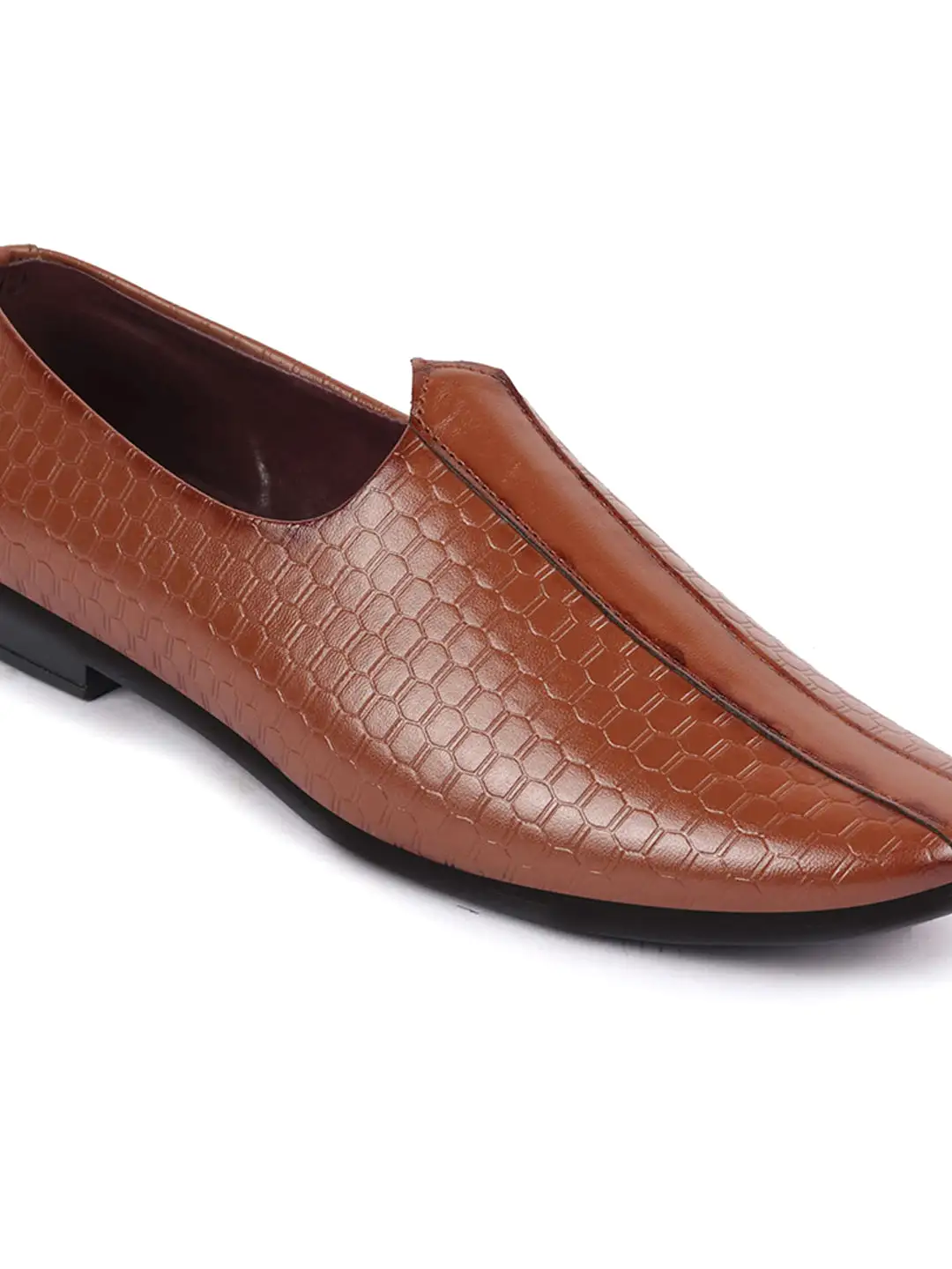 Basics Men Tan Embossed Design Ethnic Slip On Juttis and Mojaris