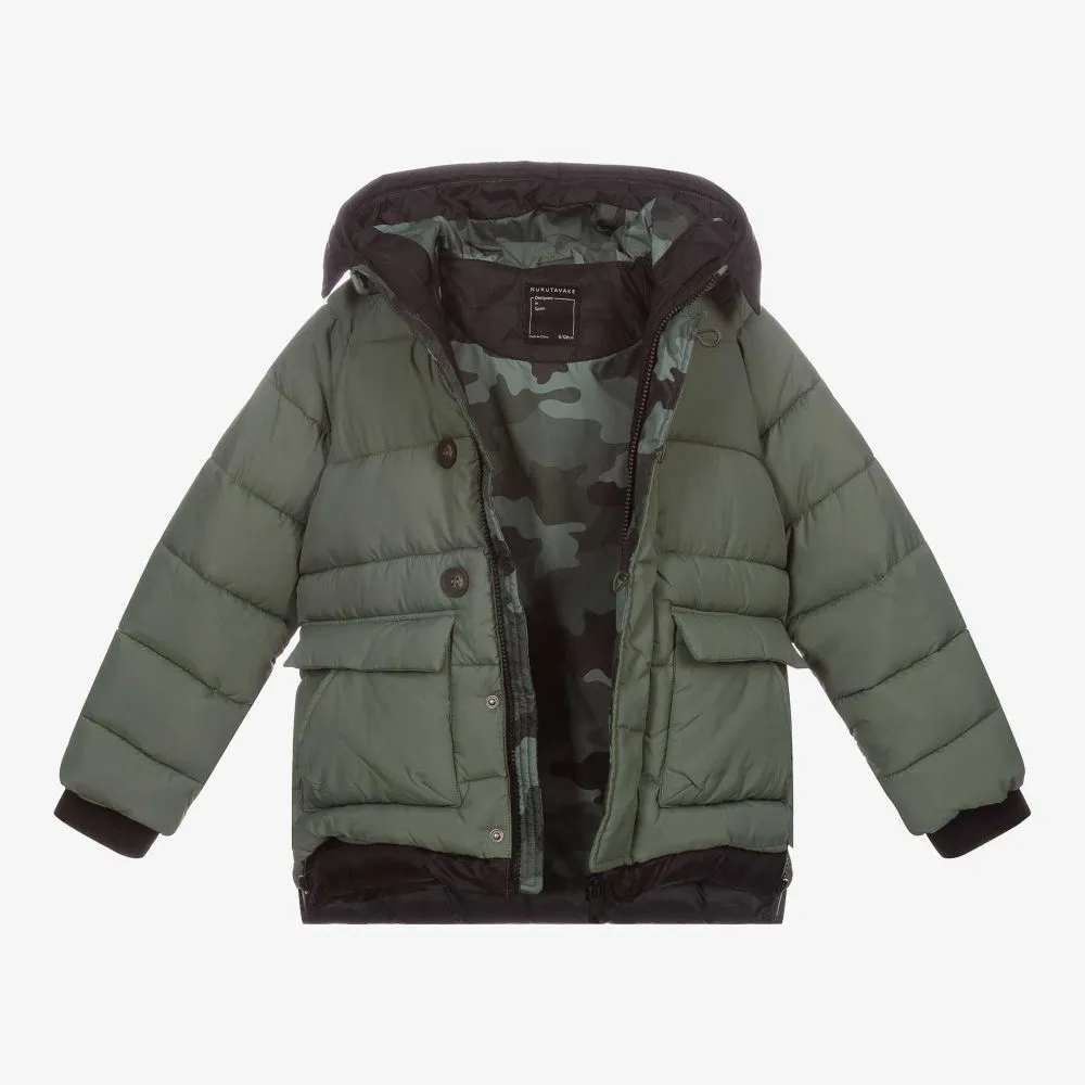 Boys Green Puffer Coat