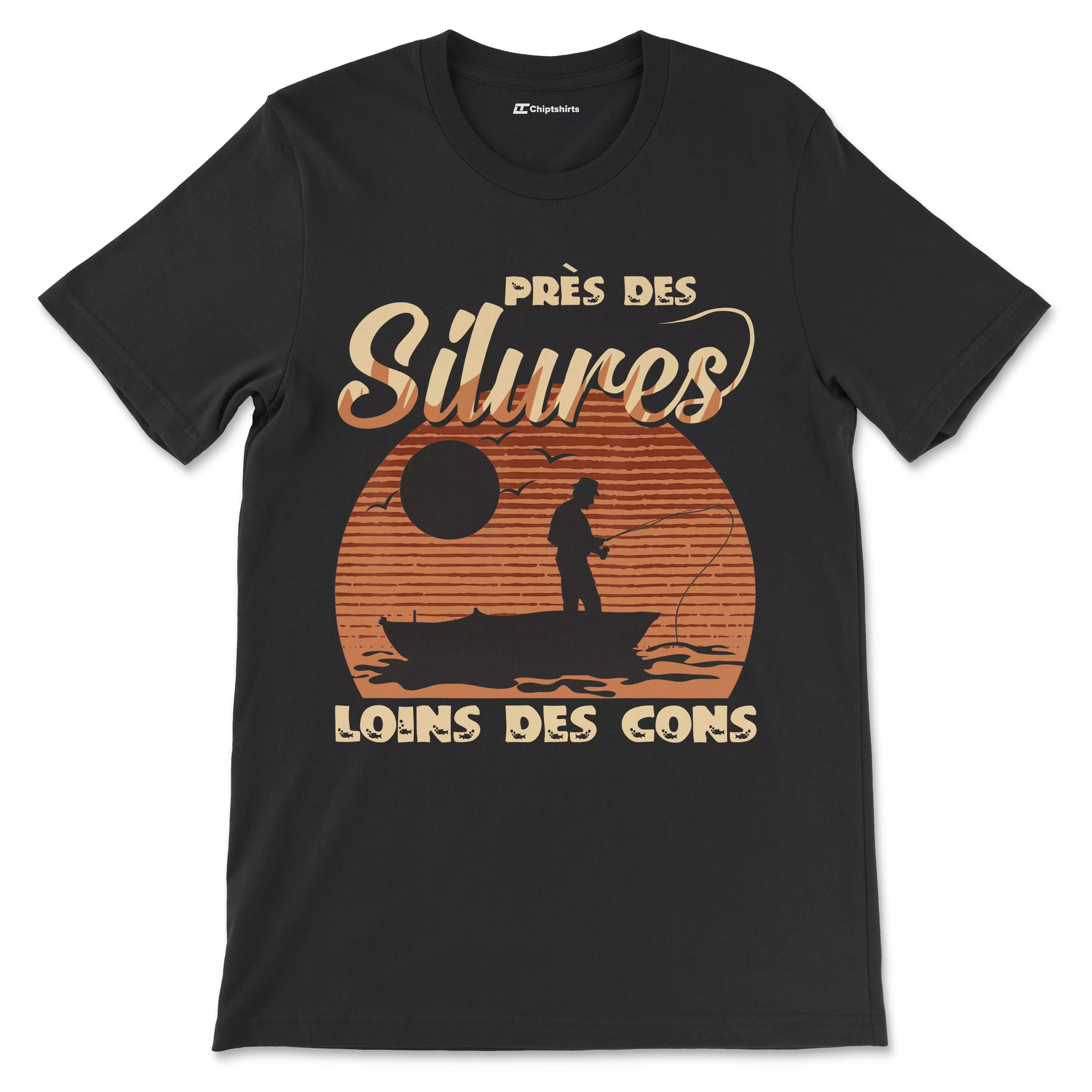 Cadeau Humour Pêcheur Homme, Pêche du Silure, T-shirt Pêcheur Drle, Près des Silures Loins des Cons