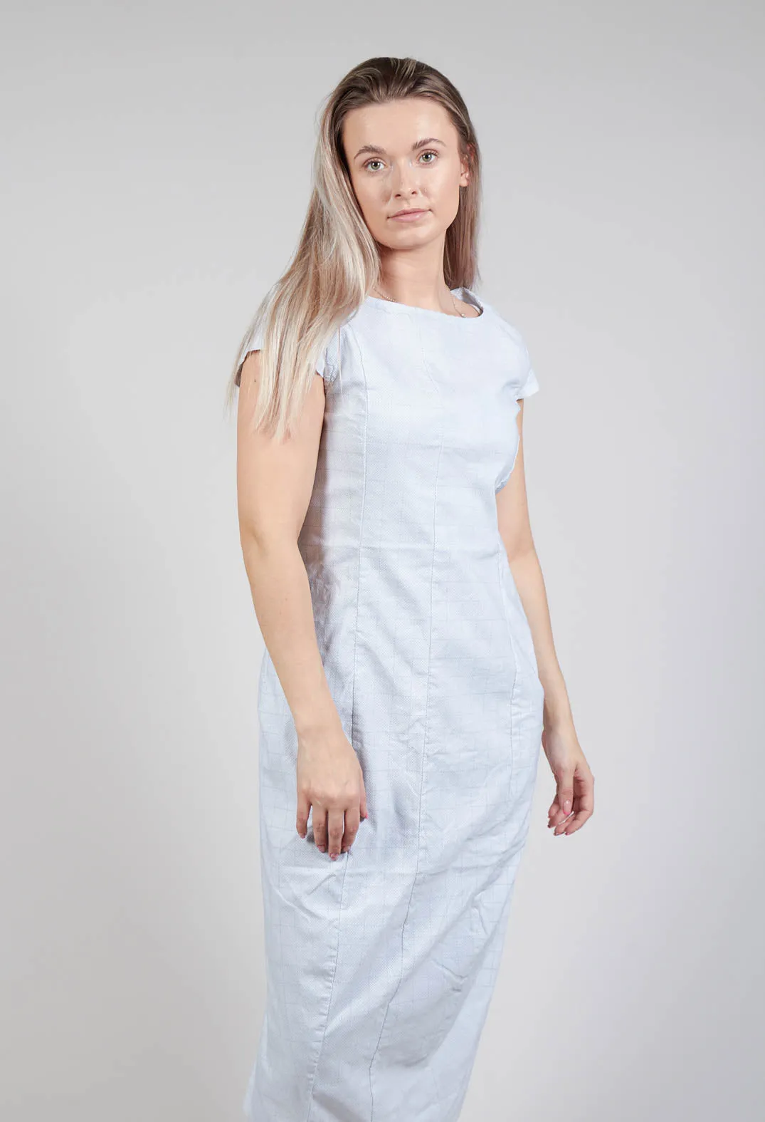 Capped Sleeve Slim Fit Dress in Grey Print