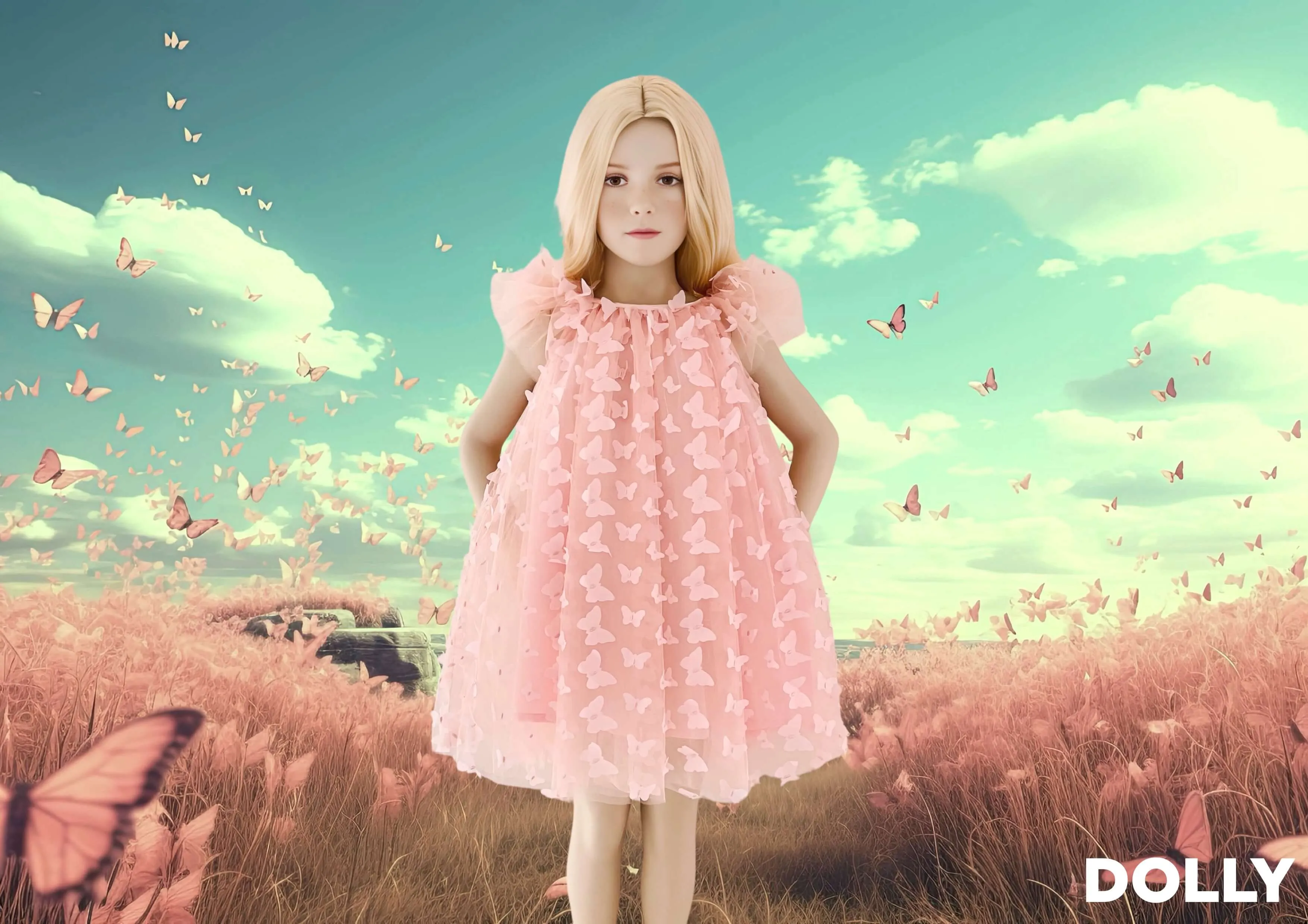 DOLLY by Le Petit Tom  ALLOVER BUTTERFLIES TUTU DRESS dollypink