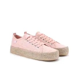 Dusty pink linen lace-up espadrille sneakers