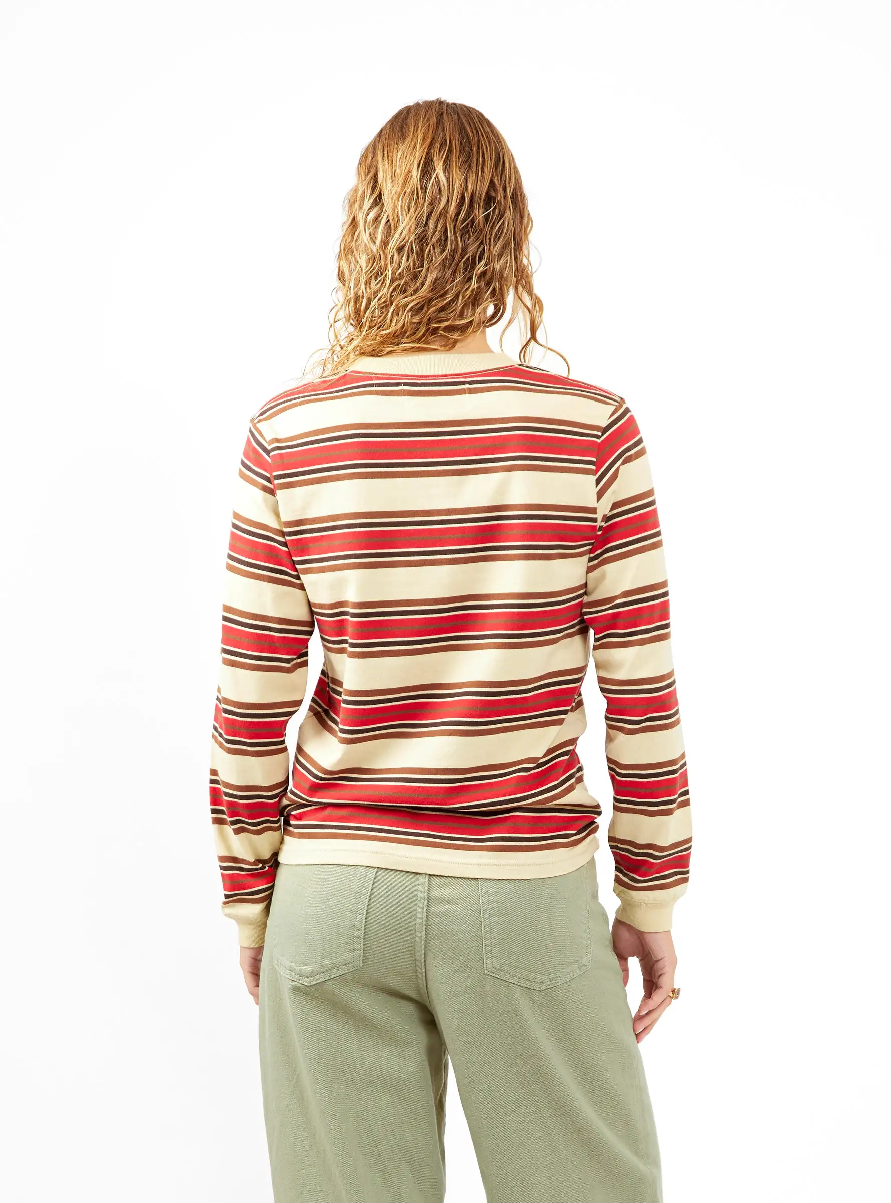 Embroidered T-shirt Beige & Red Stripe