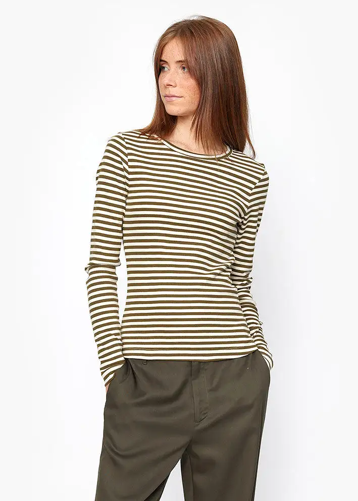 Esmé Studios Blossom Stripe LS T-shirt - Dark Olive