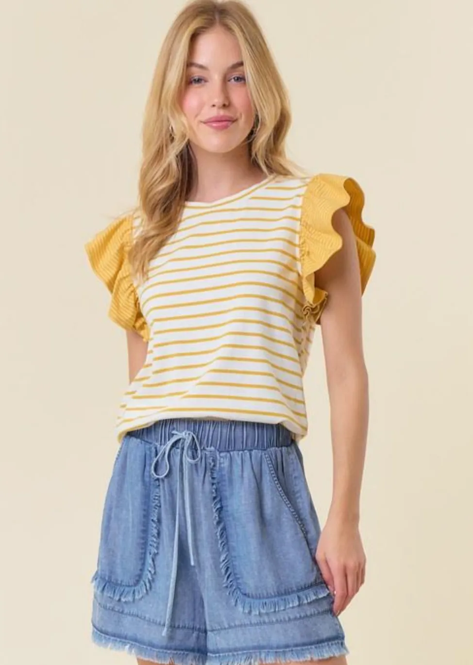 FINAL SALE - Mixed Striped Ruffle Tops - 2 Colors!