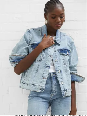 French Connection Acid Wash Stretch Conscious Trucker Denim Jacket