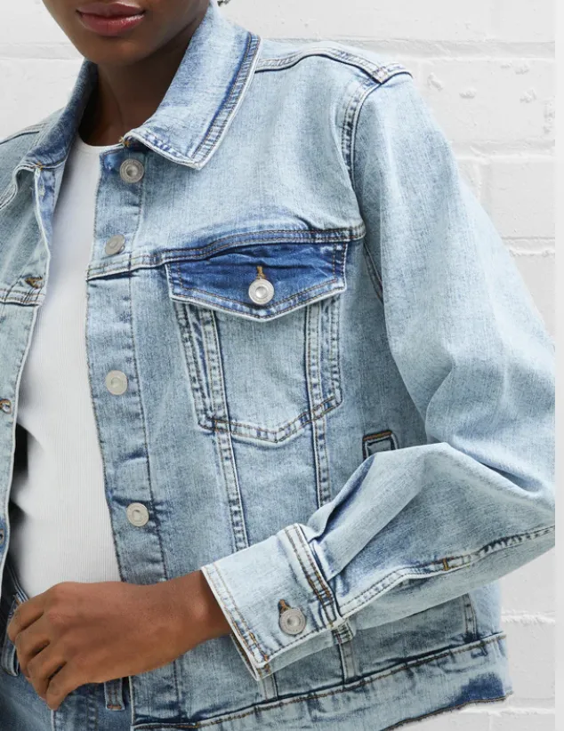 French Connection Acid Wash Stretch Conscious Trucker Denim Jacket