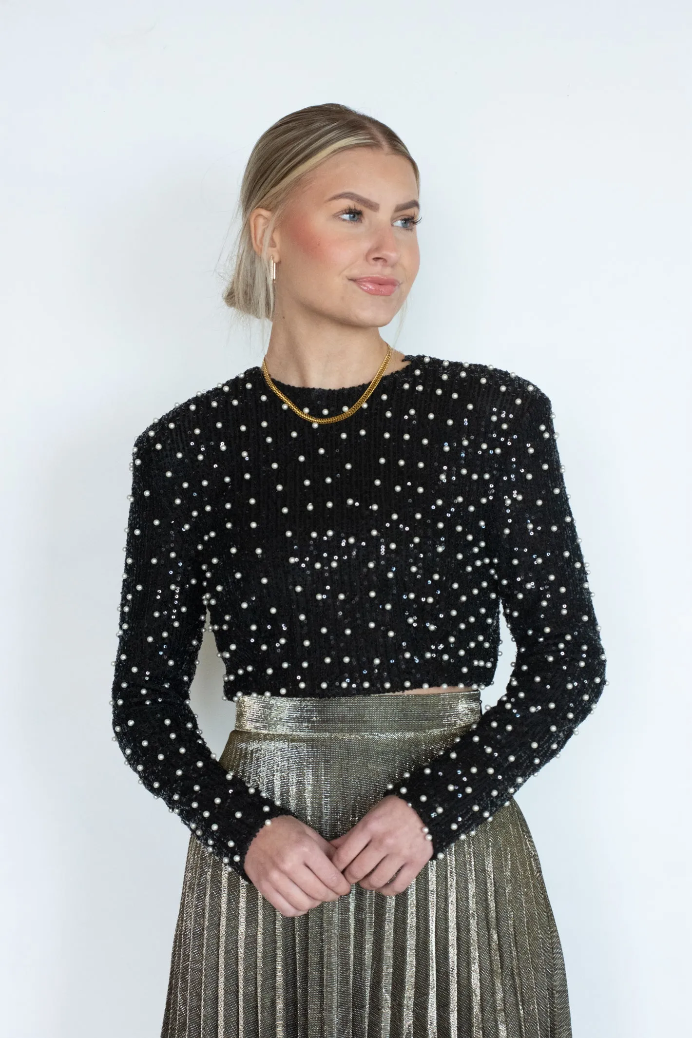 Frosty Nights Black Sequin Crop Top