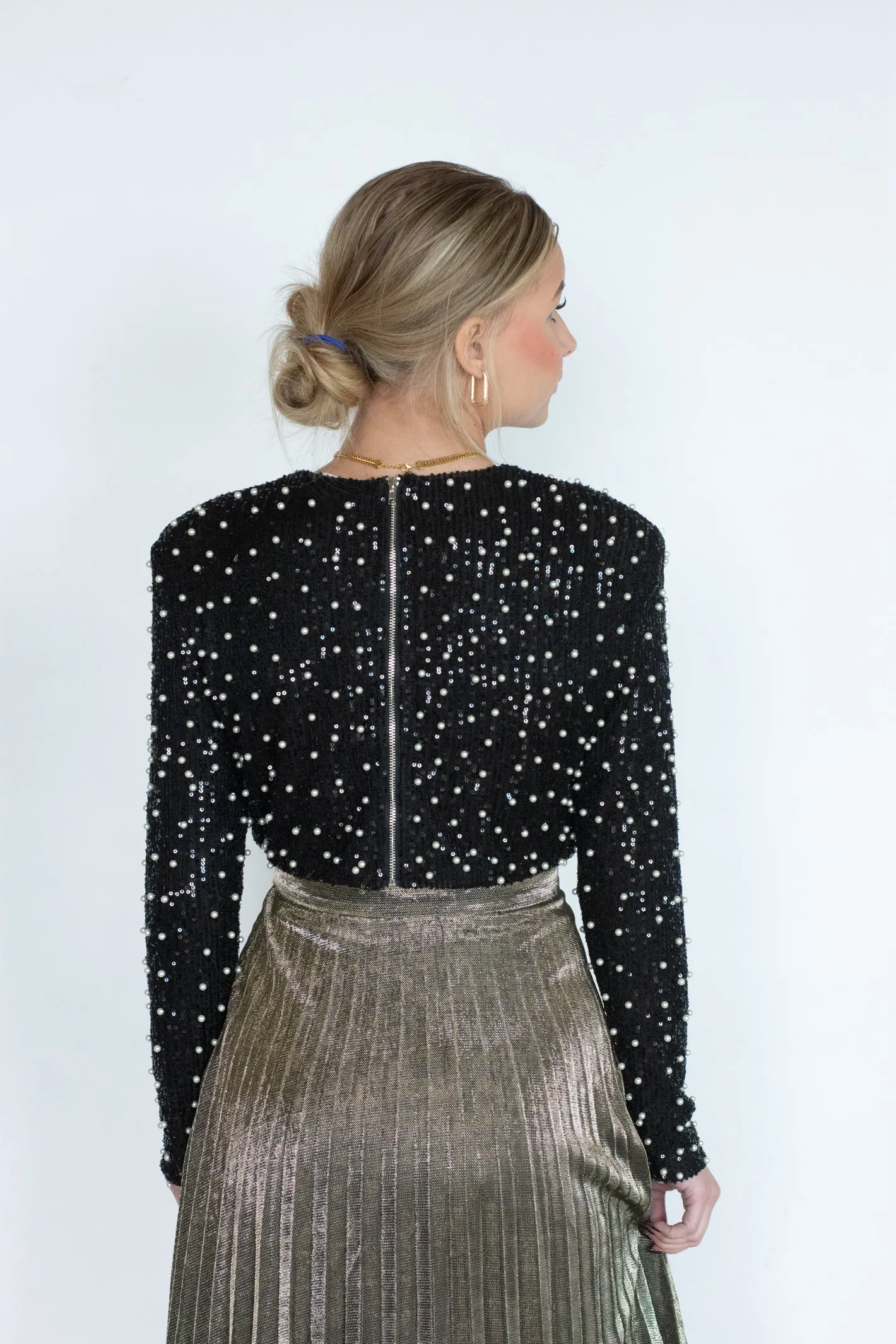 Frosty Nights Black Sequin Crop Top