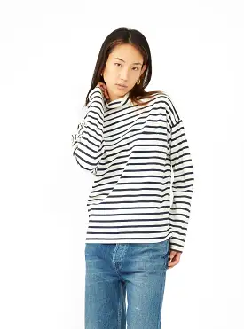 Gandhi High-Neck T-shirt Ecru & Navy Stripe