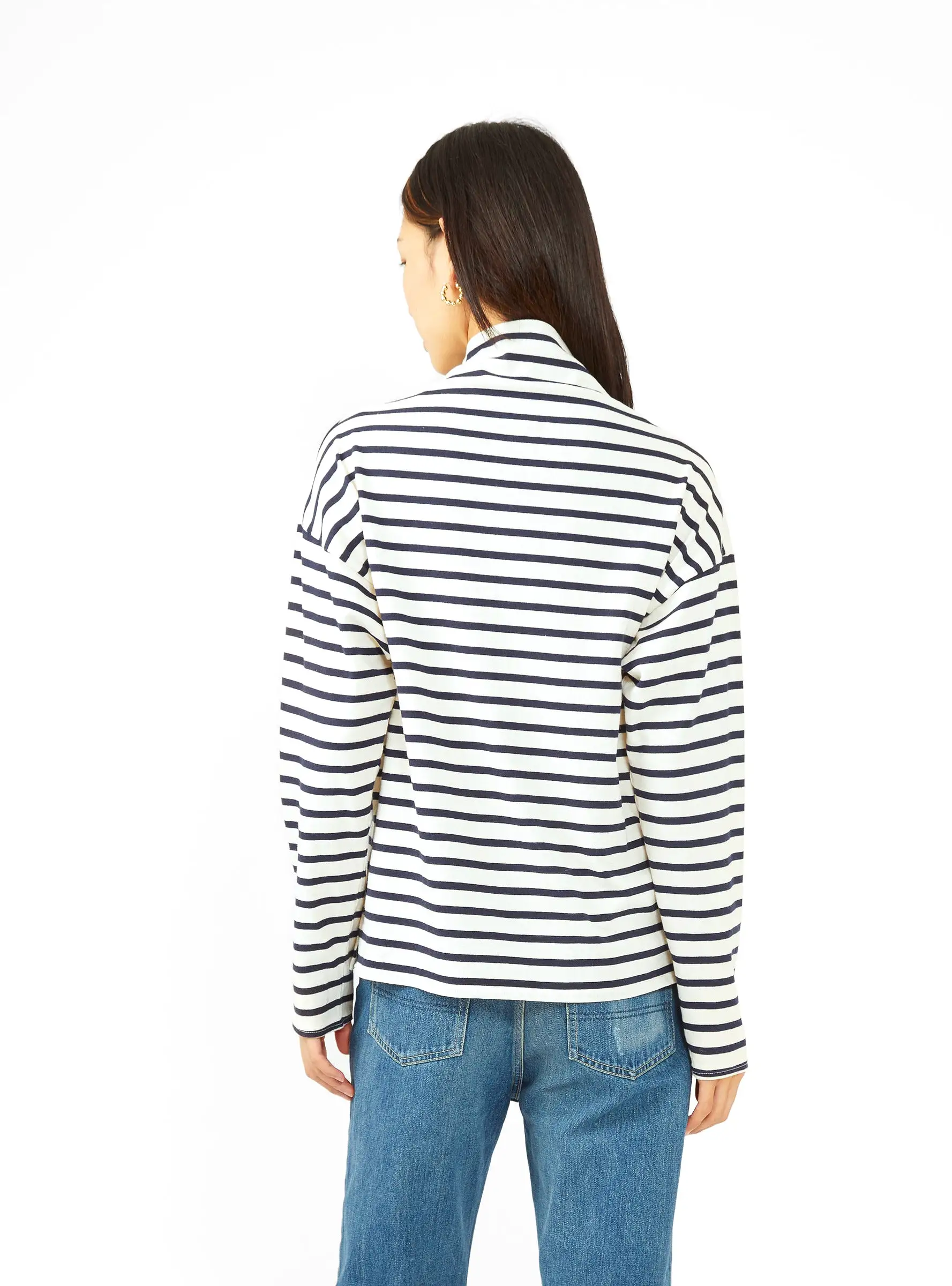 Gandhi High-Neck T-shirt Ecru & Navy Stripe