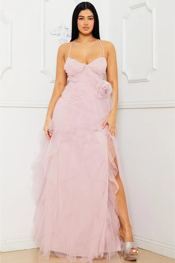 Gracie Dusty Rose Tulle Layer Ruffle Maxi