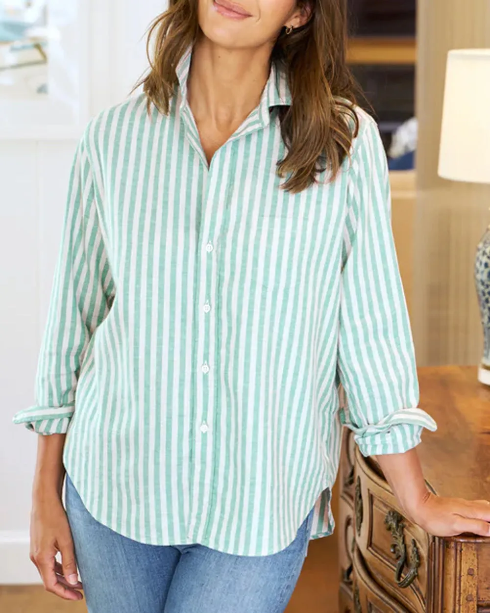 Green and Sand Stripe Eileen Button Up Shirt