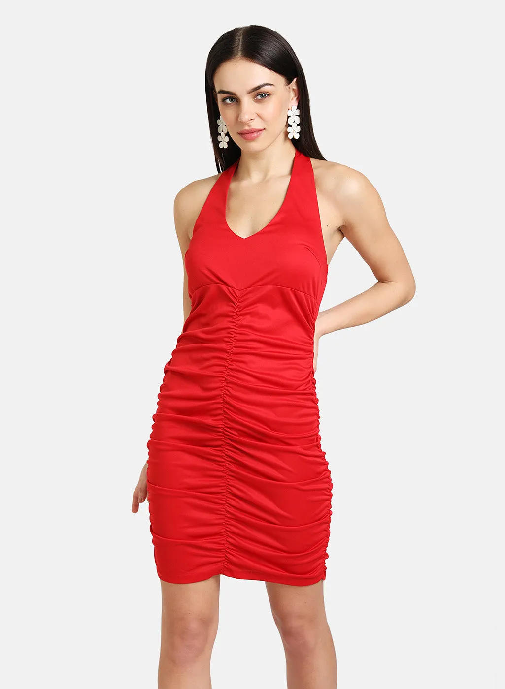 Halter Neck Dress With Ruching Detail