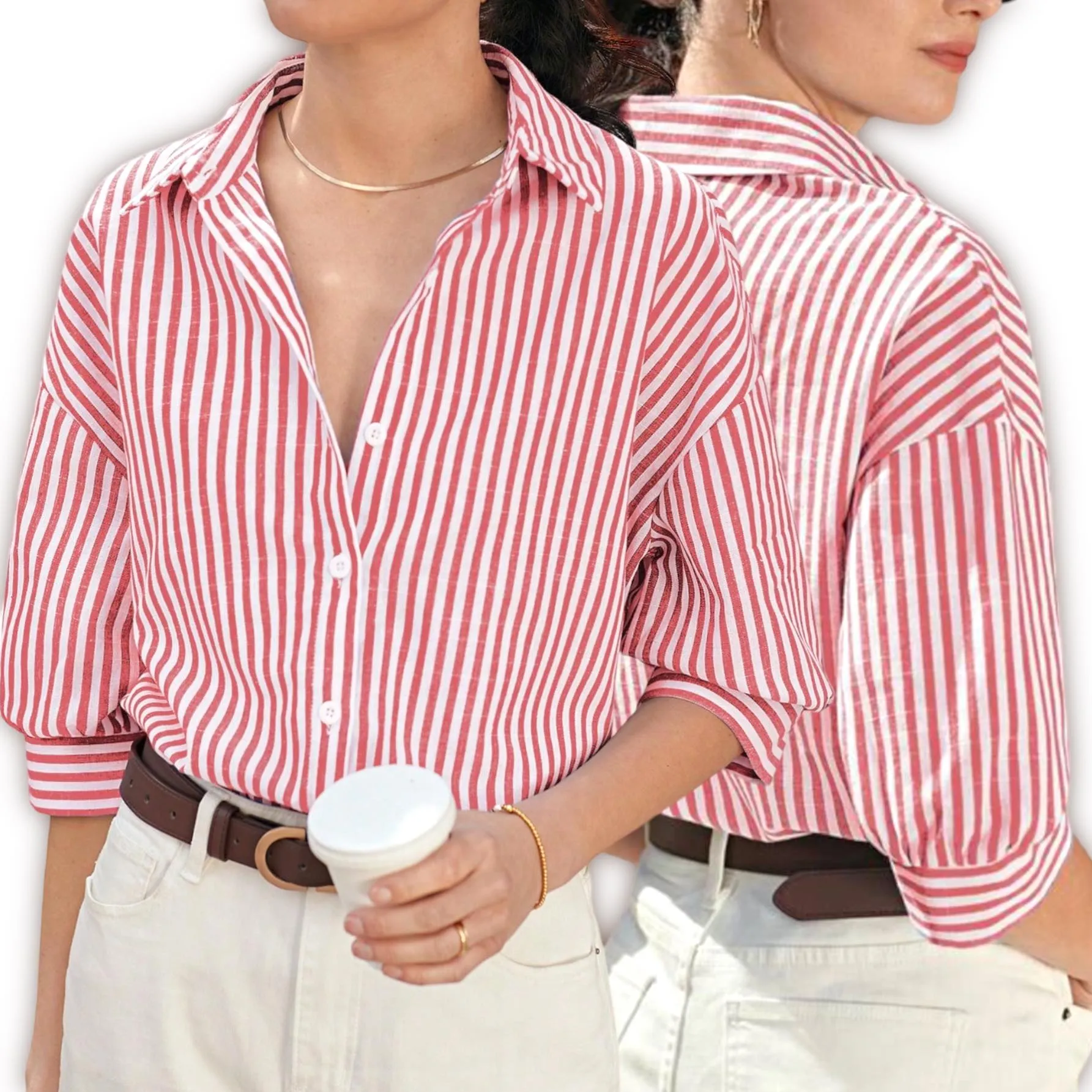 HAMPTONS Buttondown Relax Collared Stripe Shirt Top