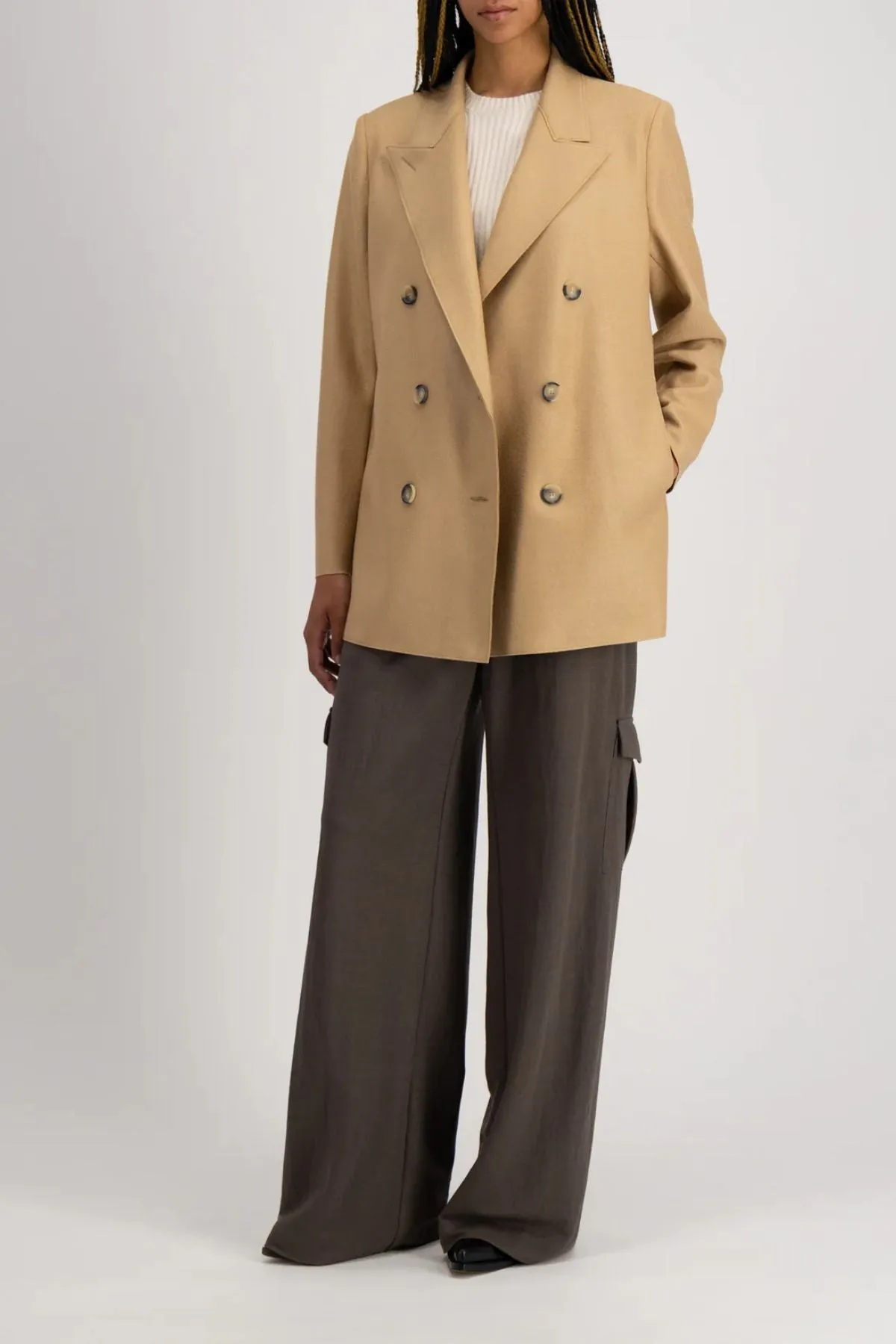 Harris Wharf Slouchy Pressed Wool Peacoat - Beige