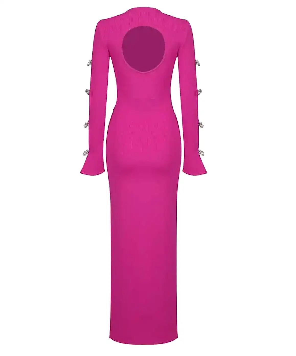 Hot Pink Slim Rhinestone Sleeve Long Dress