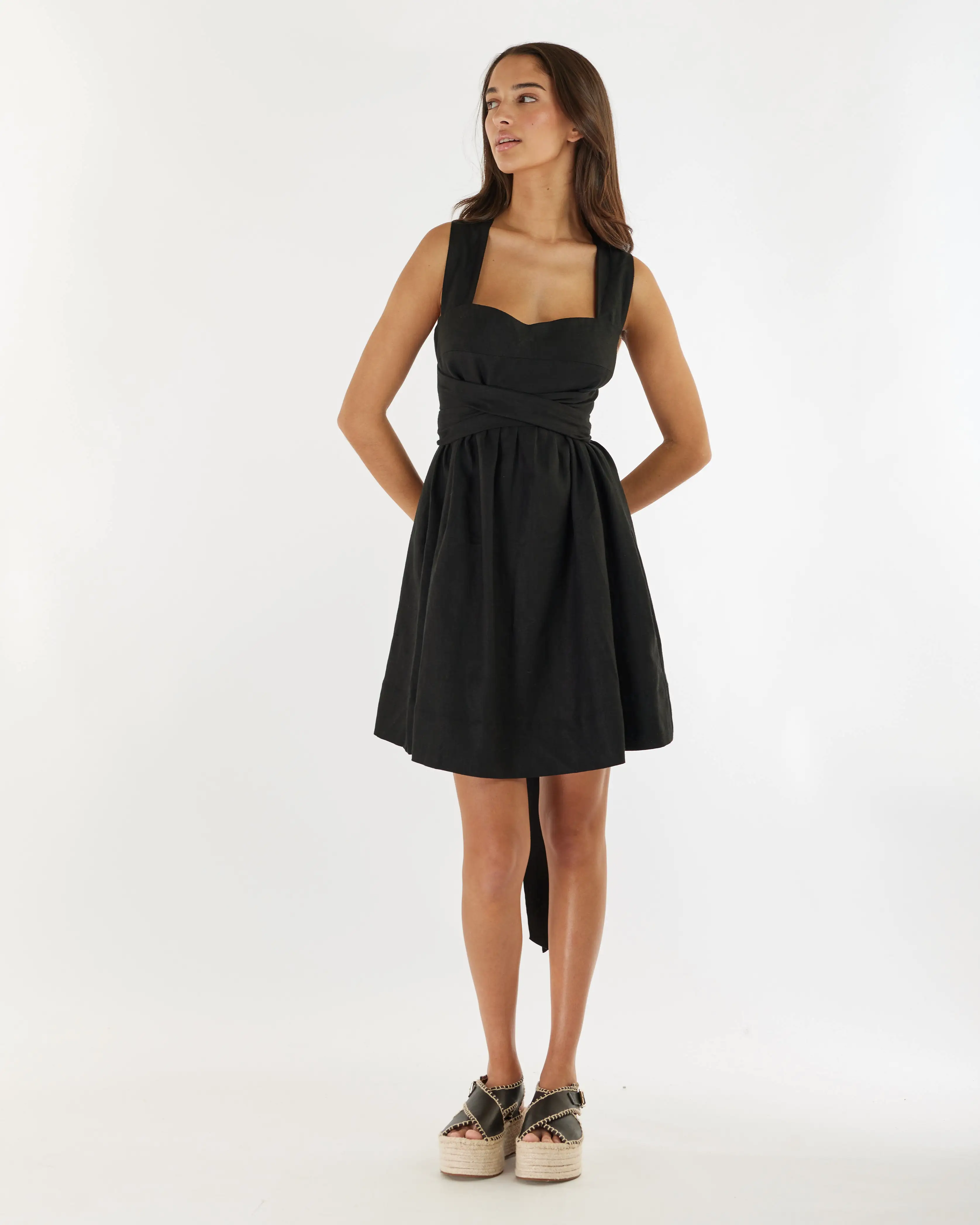 Juliette Linen Mini Dress - Black