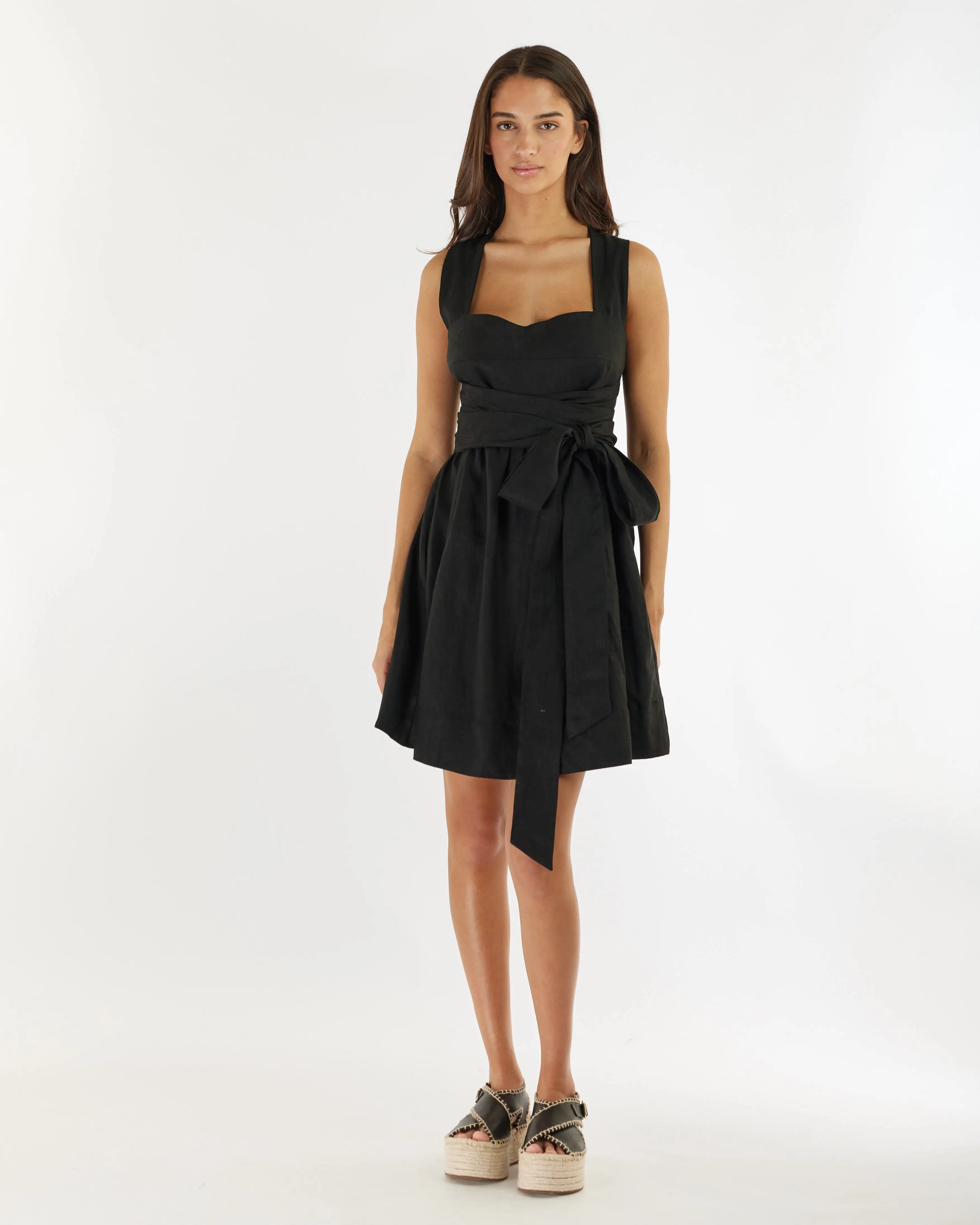 Juliette Linen Mini Dress - Black