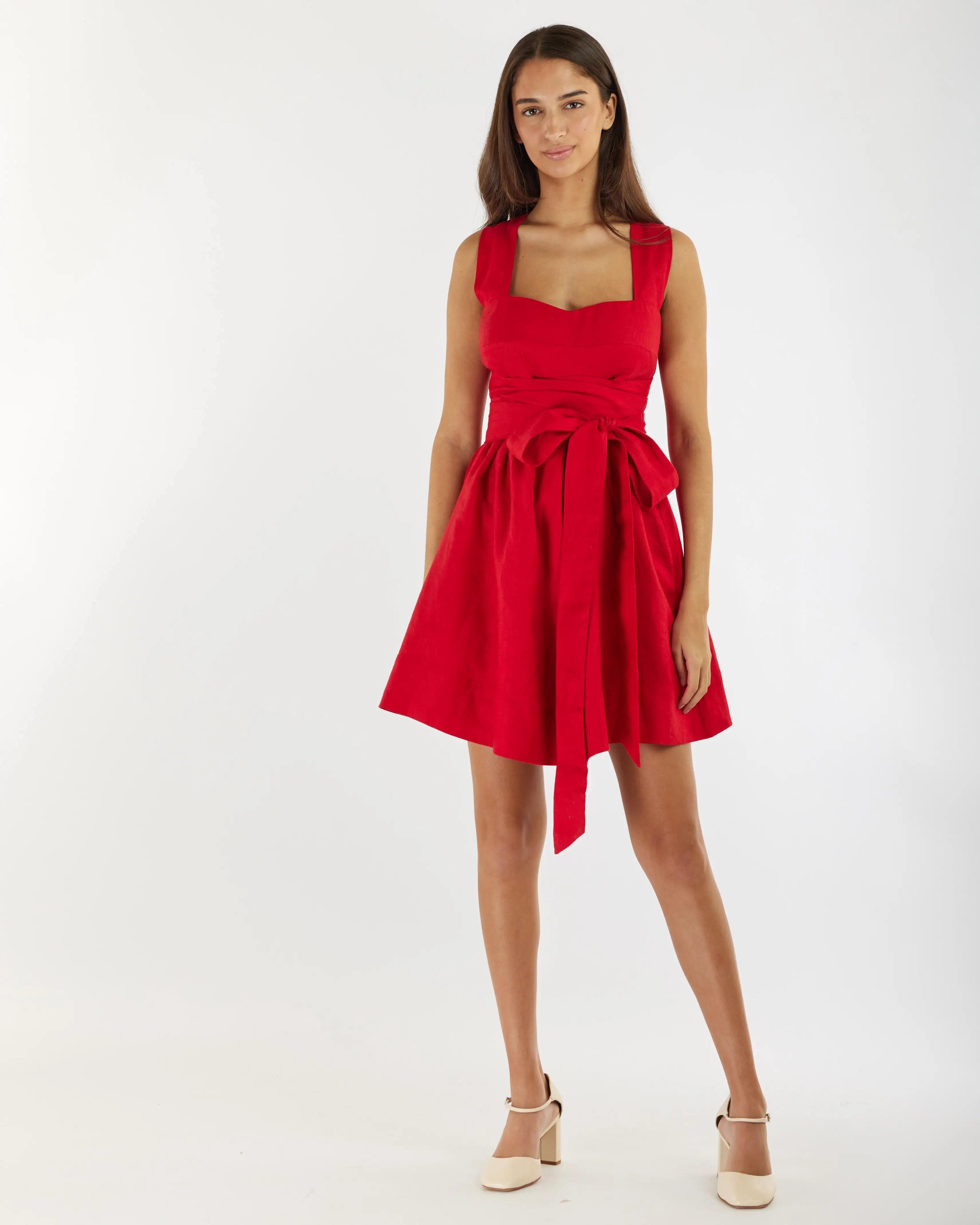 Juliette Linen Mini Dress - Red