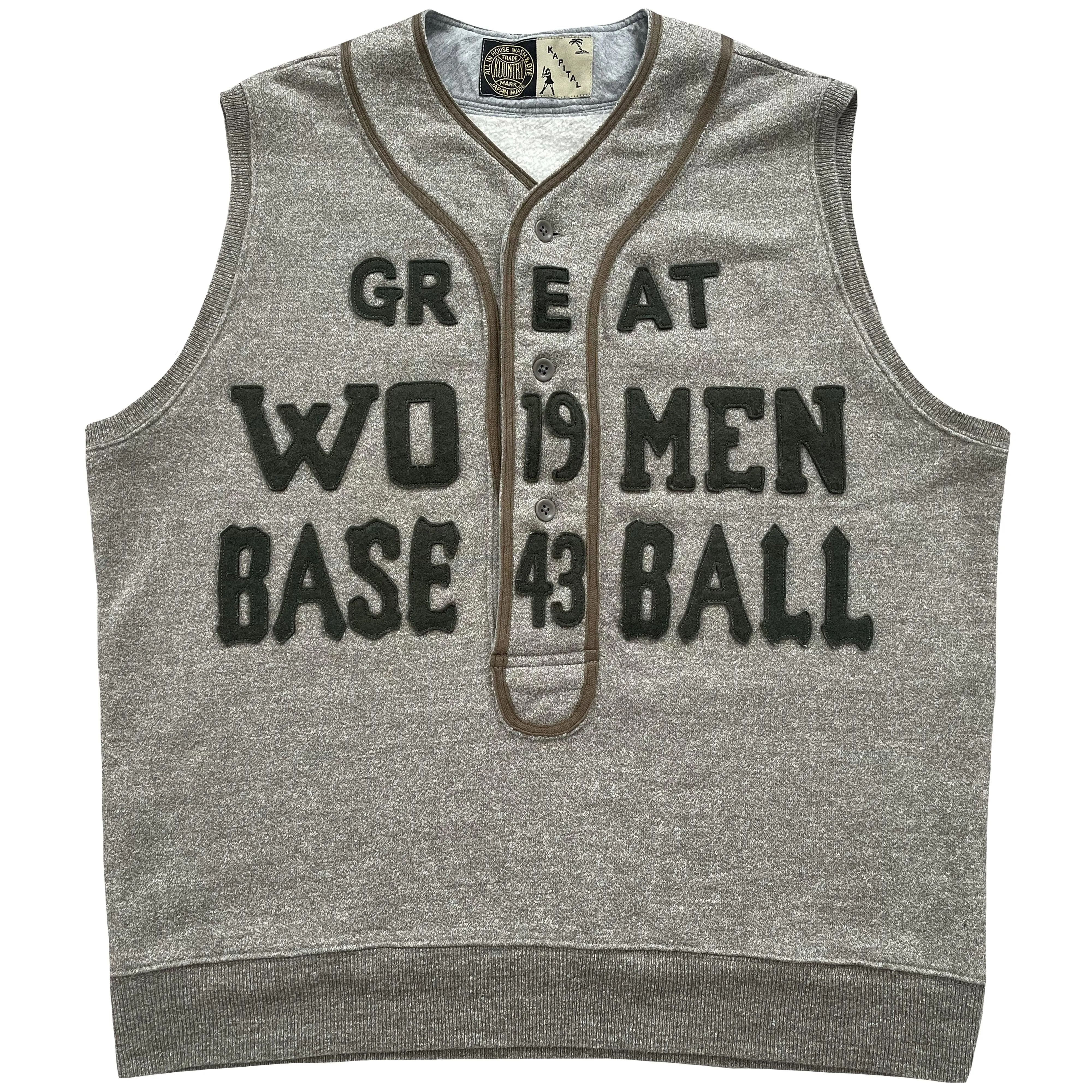 Kapital Great Women Baseball Henley Sweater Vest - XL