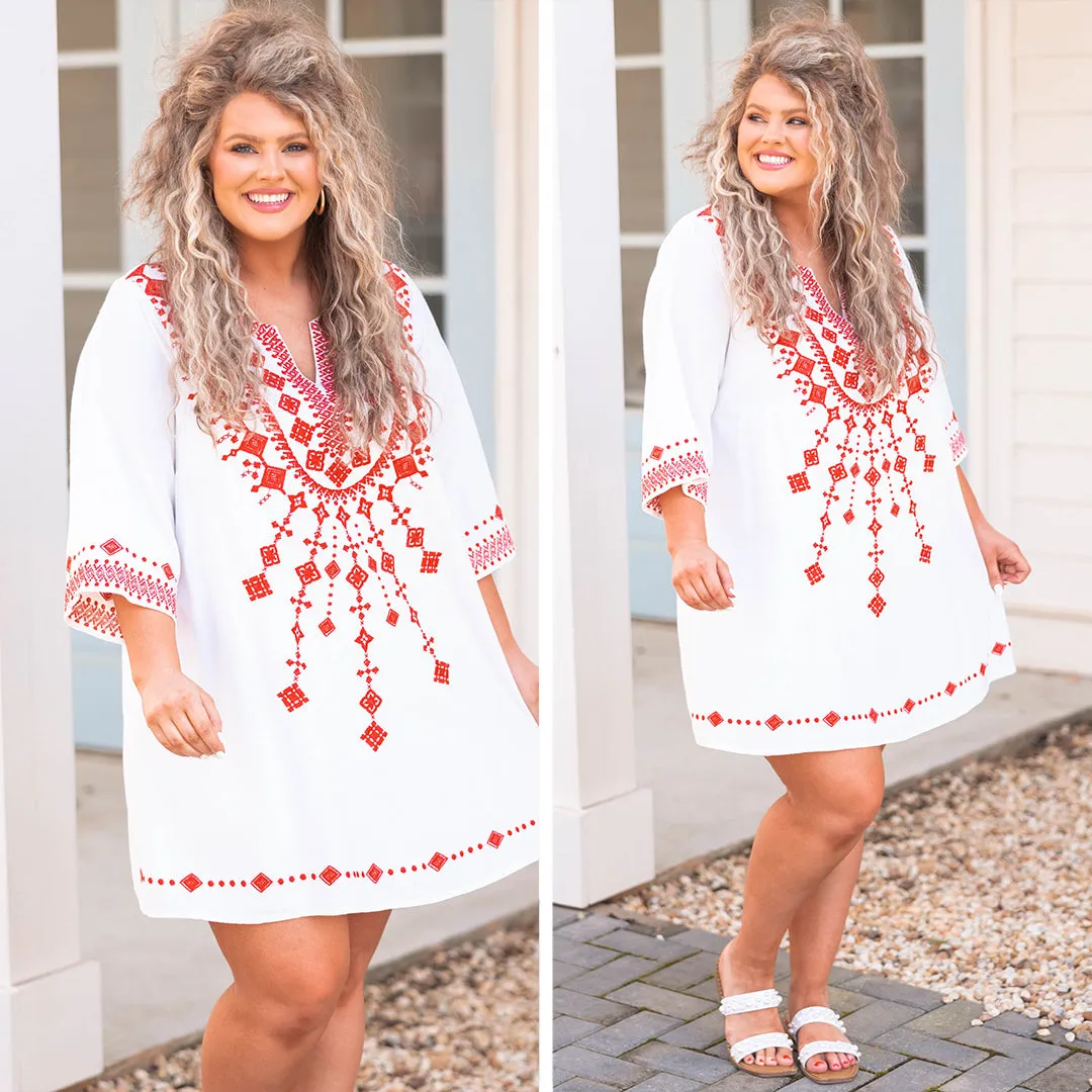 Living My Way Dress, Ivory-Tomato Red