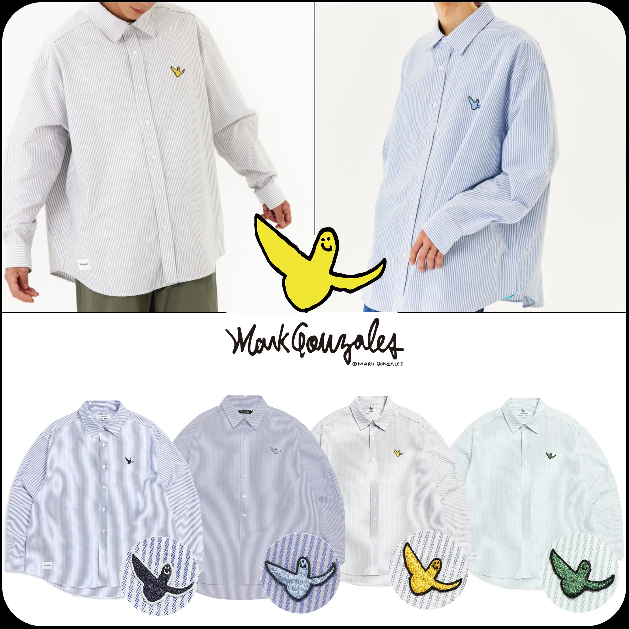 Mark Gonzales  |[MARK GONZALES] ★ANGEL WAPPEN STRIPE OXFORD SHIRT