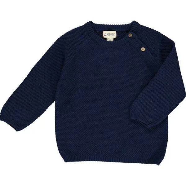 Me & Henry Roan Waffle Knit Buttoned Shoulder Sweater, Navy