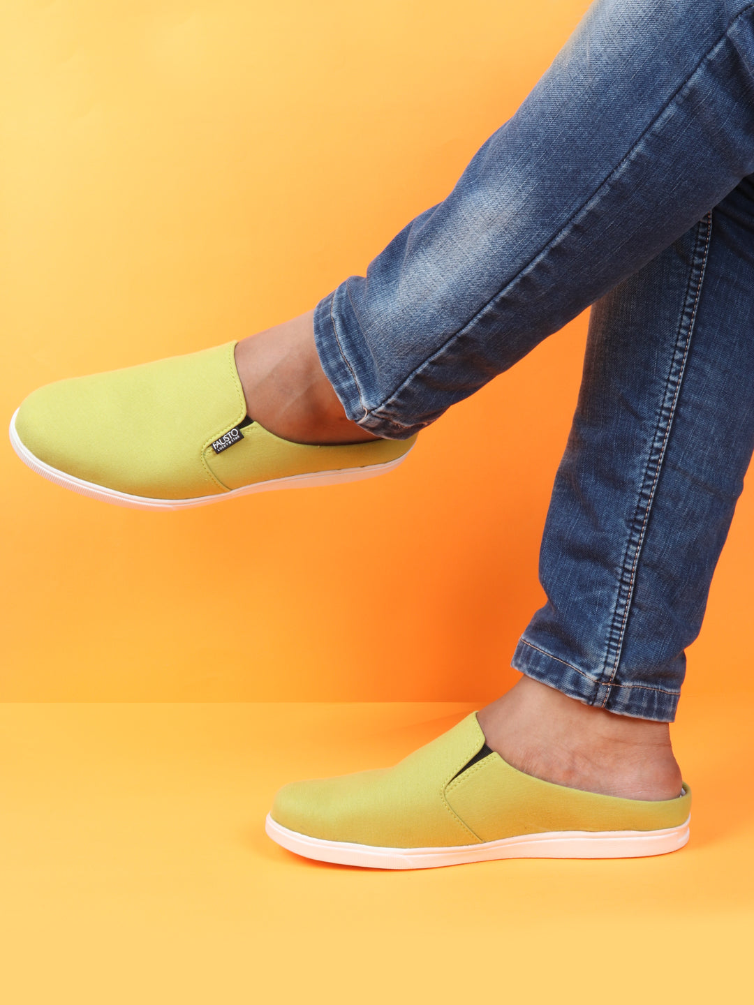 Men Green Casual Back Open Canvas Stylish Slip On Shoes