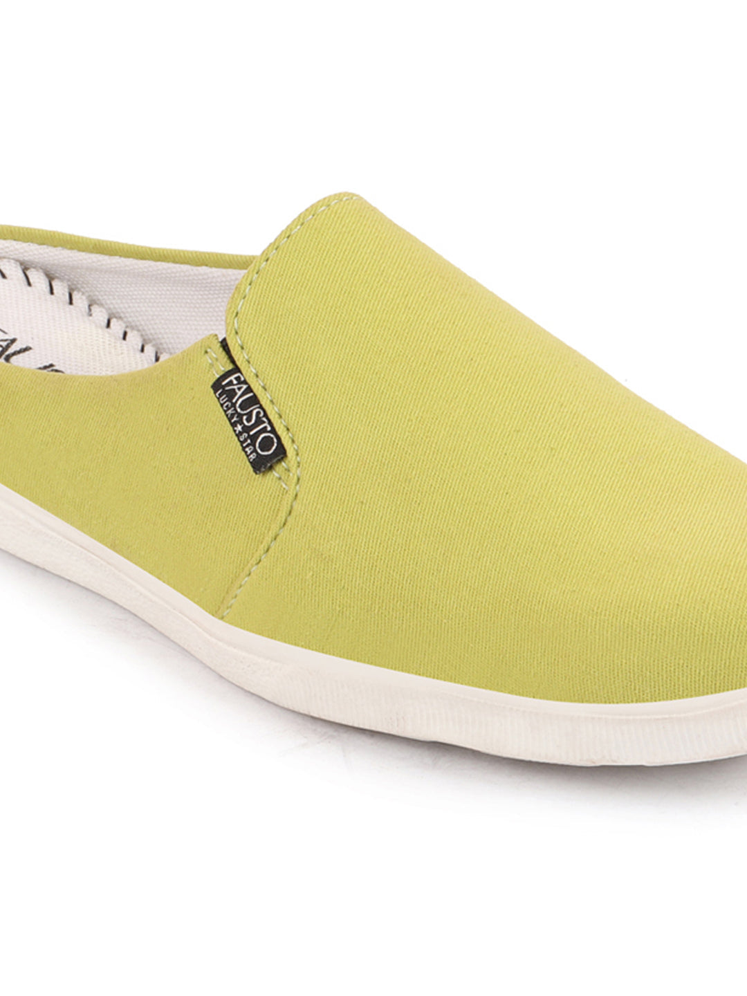 Men Green Casual Back Open Canvas Stylish Slip On Shoes