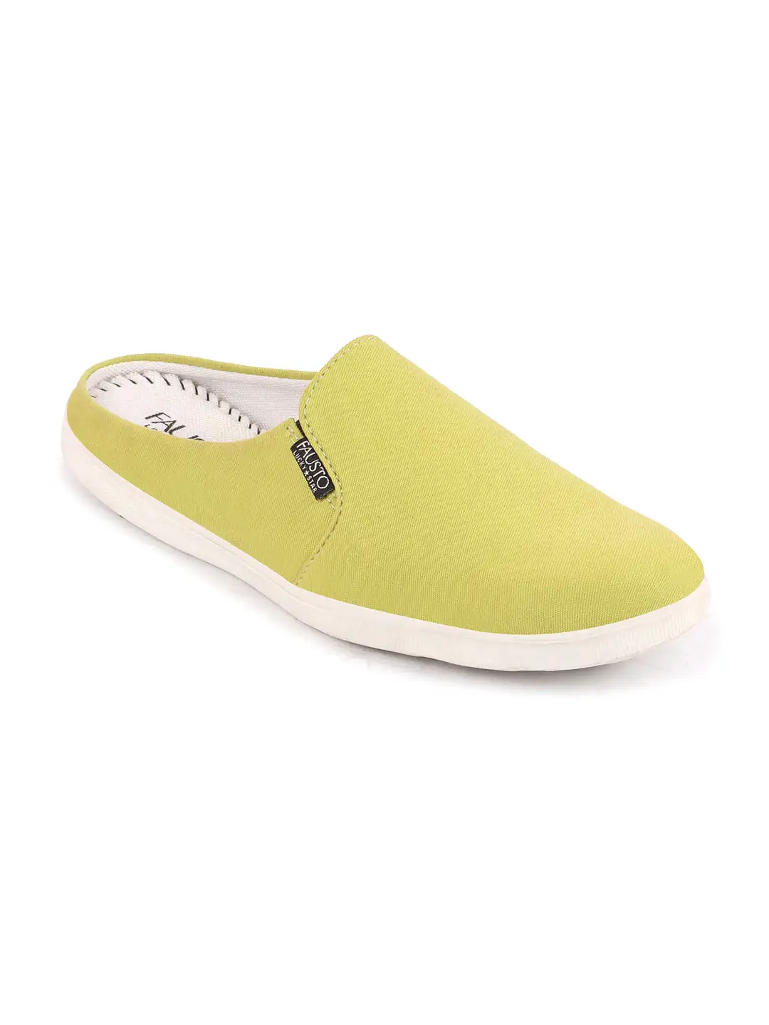 Men Green Casual Back Open Canvas Stylish Slip On Shoes