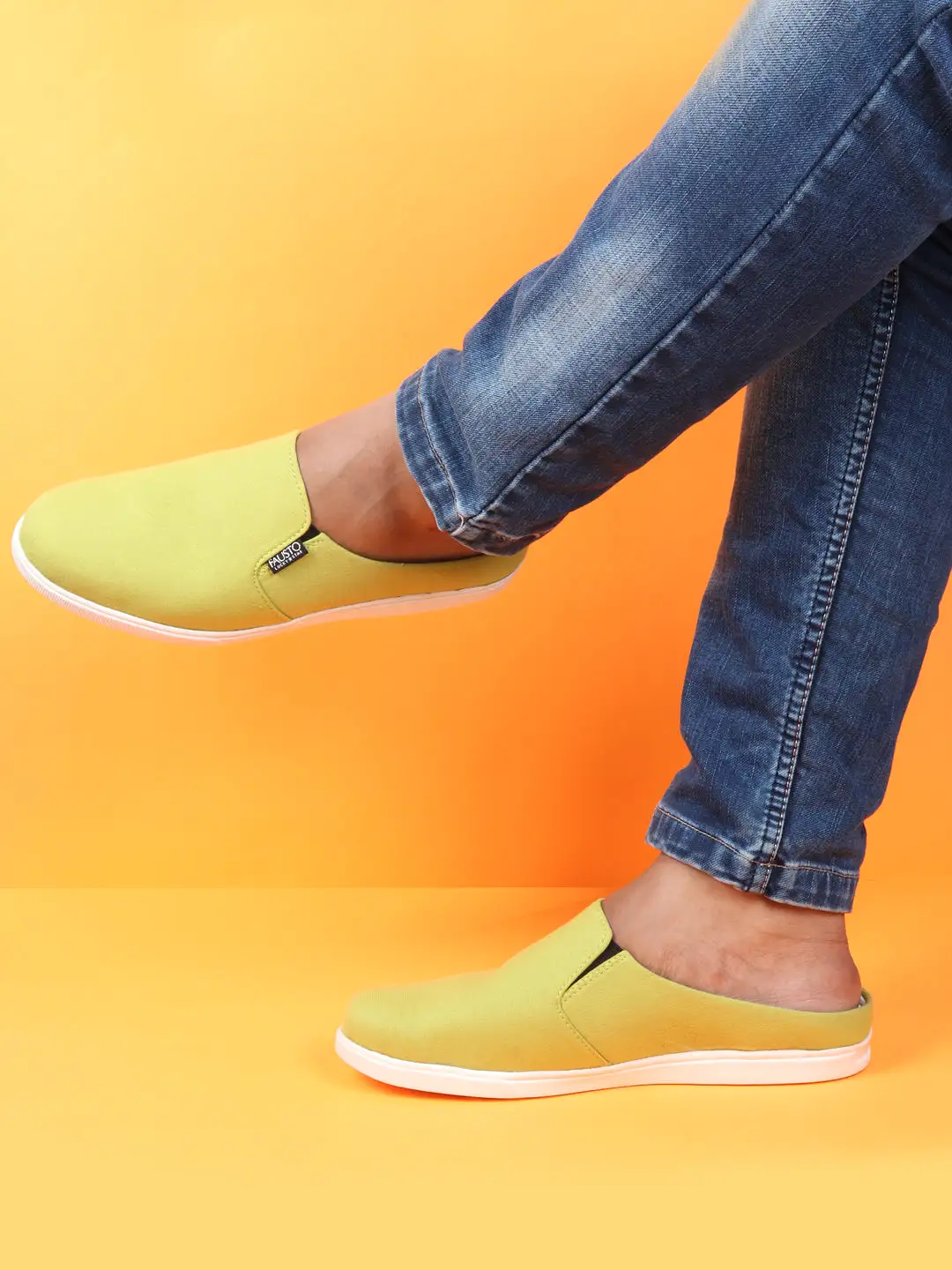 Men Green Casual Back Open Canvas Stylish Slip On Shoes