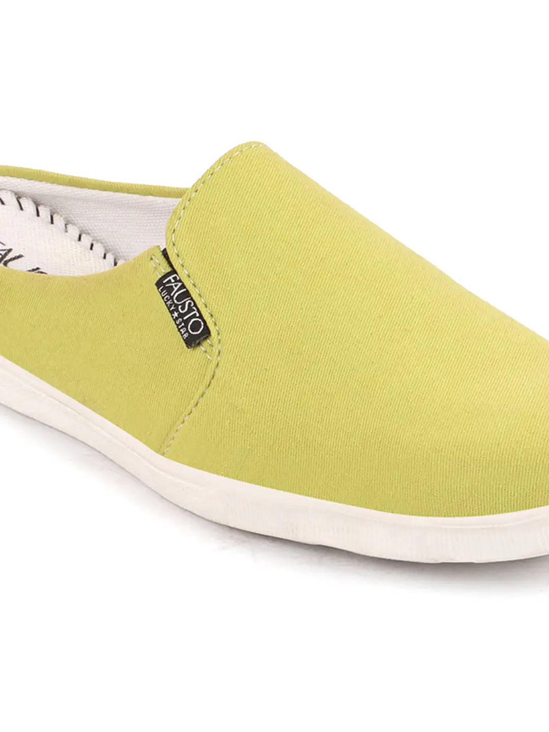 Men Green Casual Back Open Canvas Stylish Slip On Shoes