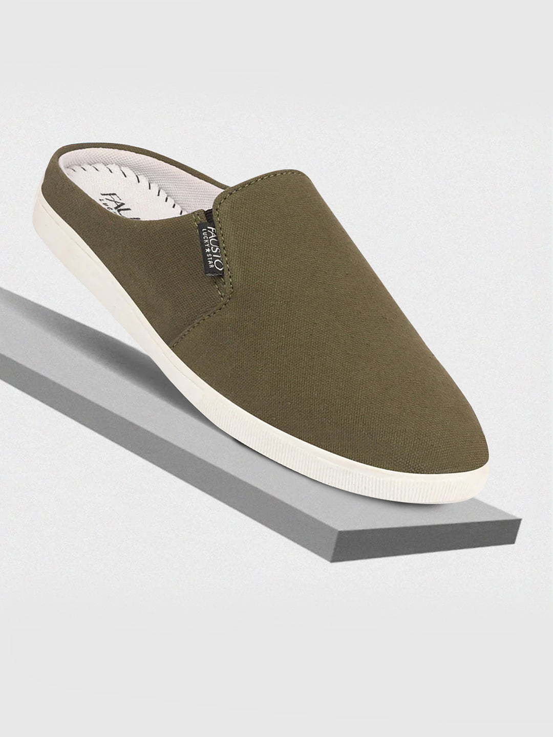 Men Olive Green Casual Canvas Slip-On Shoes