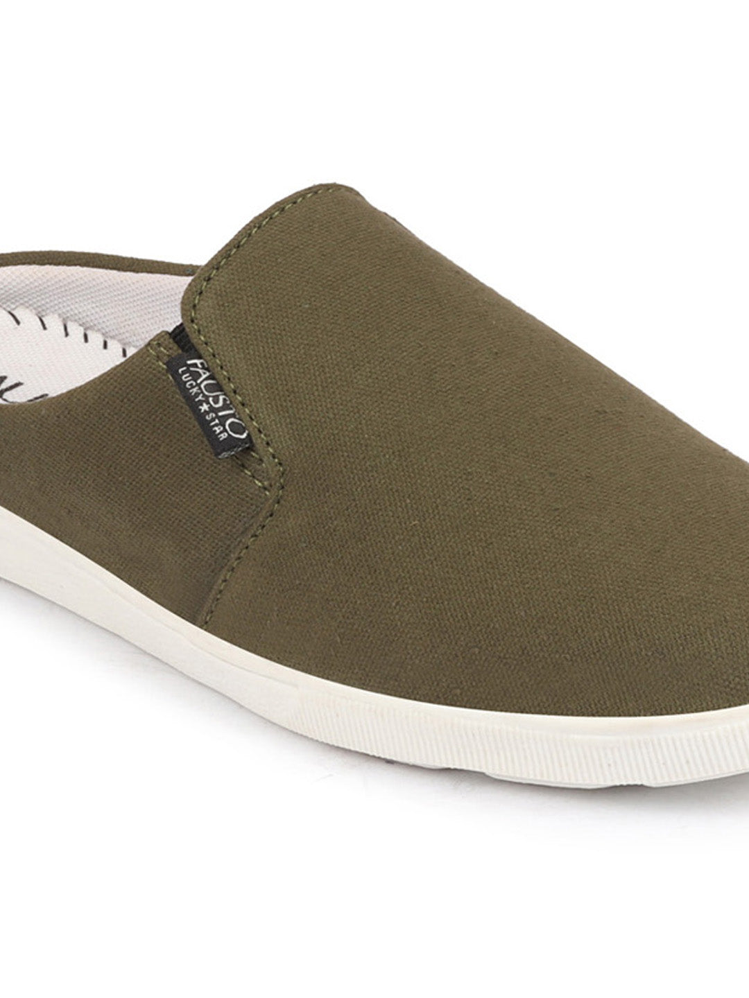 Men Olive Green Casual Canvas Slip-On Shoes