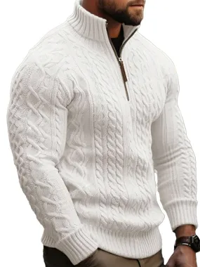 Men's Casual Solid Color Zipper Stand Collar Sweater