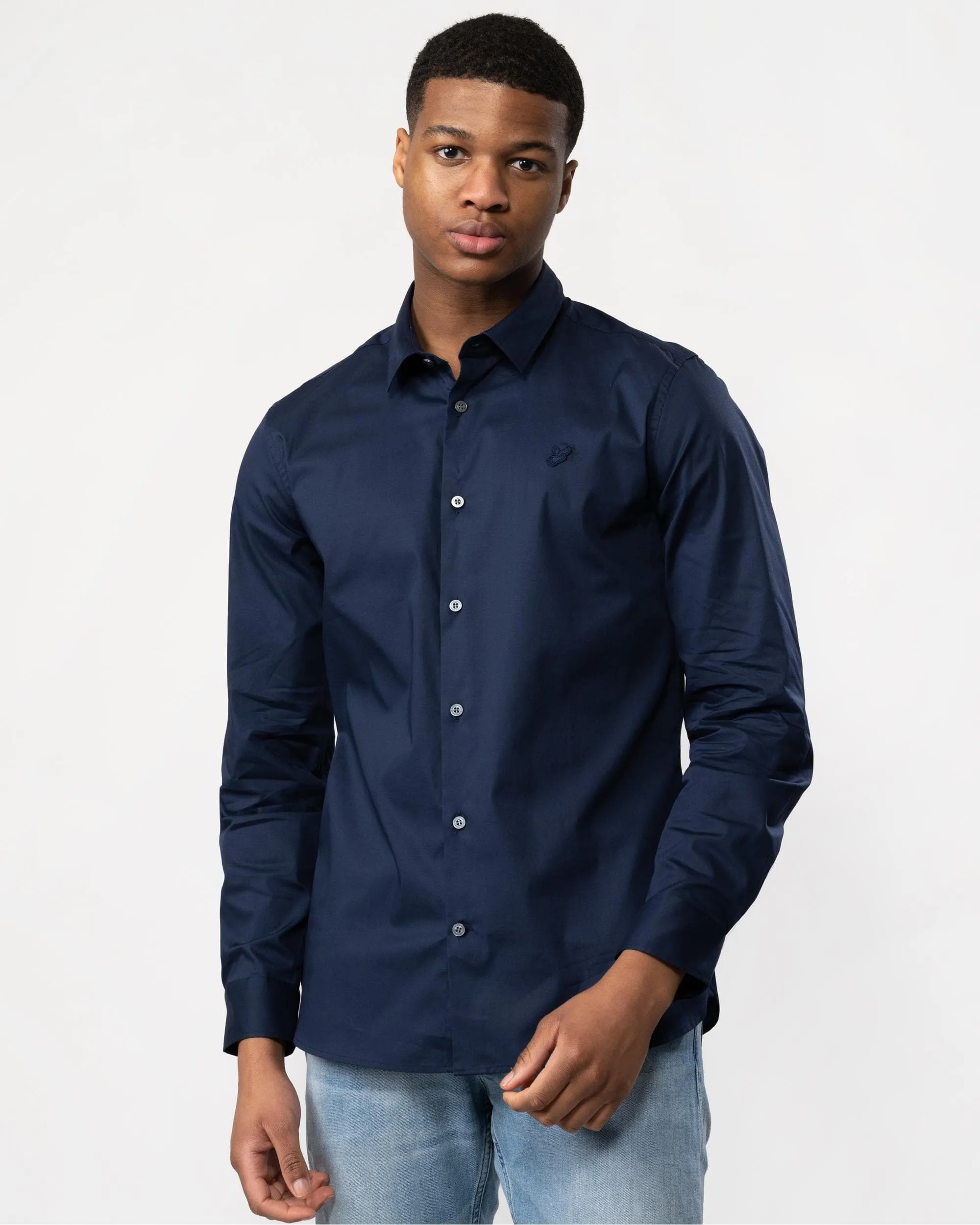 Mens Long Sleeve Slim Poplin Shirt