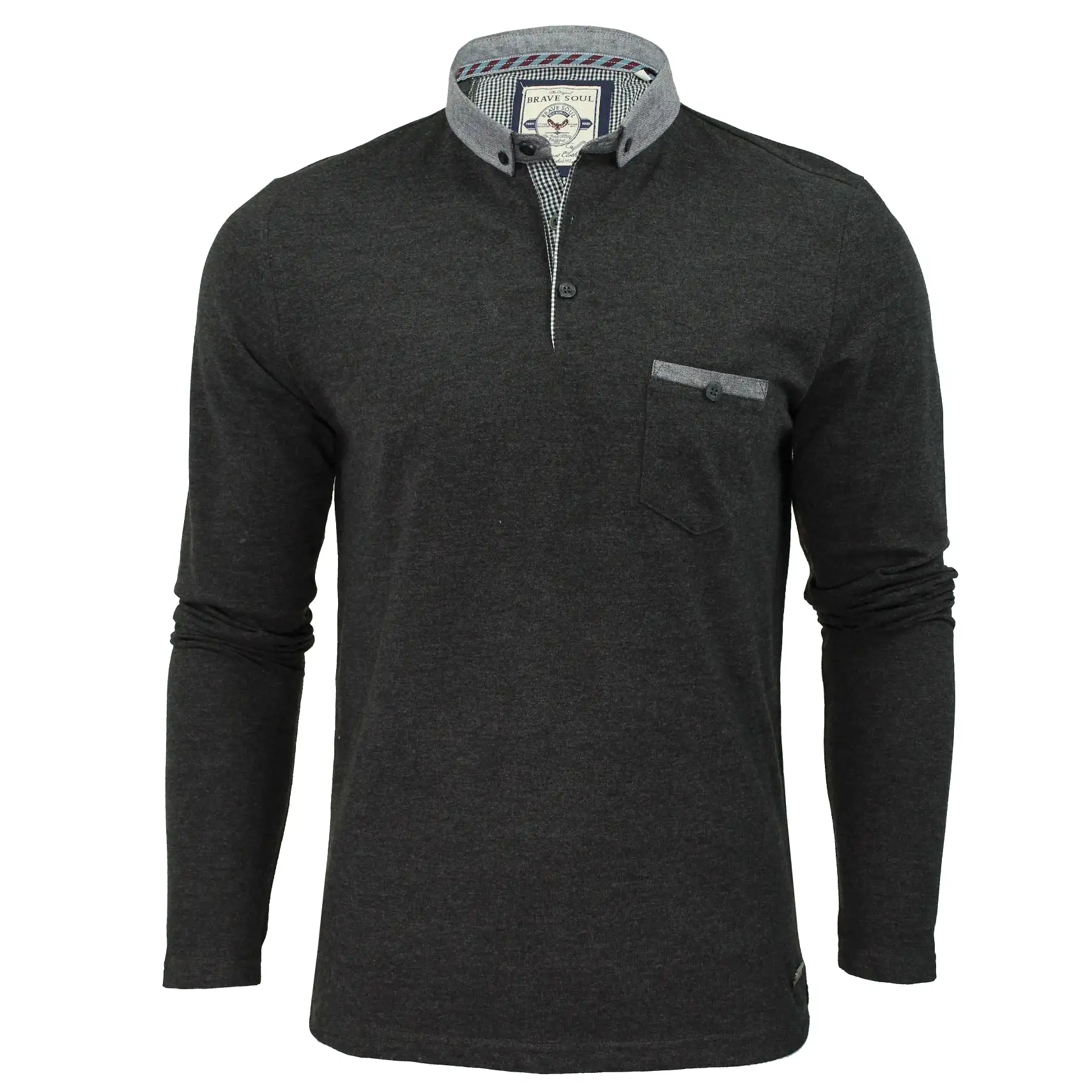 Mens Polo T-Shirt by Brave Soul 'Kennedy' Tipped Collar Long Sleeved