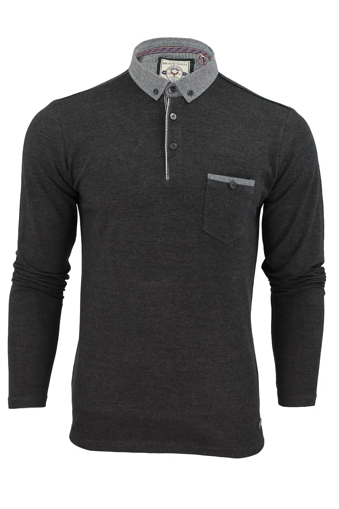 Mens Polo T-Shirt by Brave Soul 'Kennedy' Tipped Collar Long Sleeved