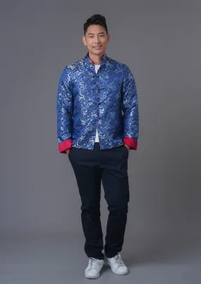 Men's Reversible Tang Jacket (Red/ Blue Brocade)