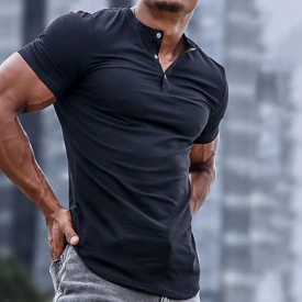 Men's Spring/Summer Henley Stretch Slim T-Shirt