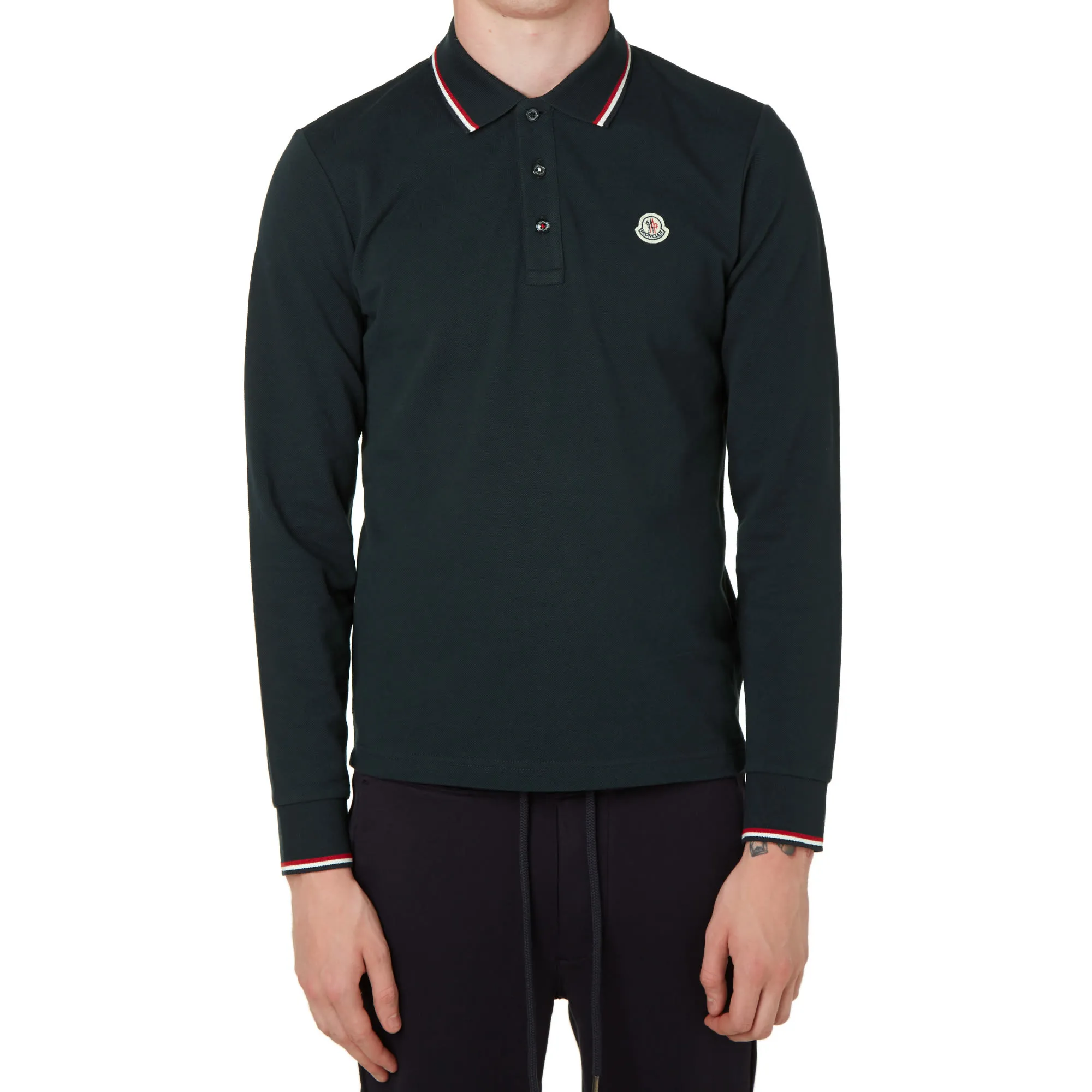 Moncler Long Sleeve Slim Fit Pique PoloNavy