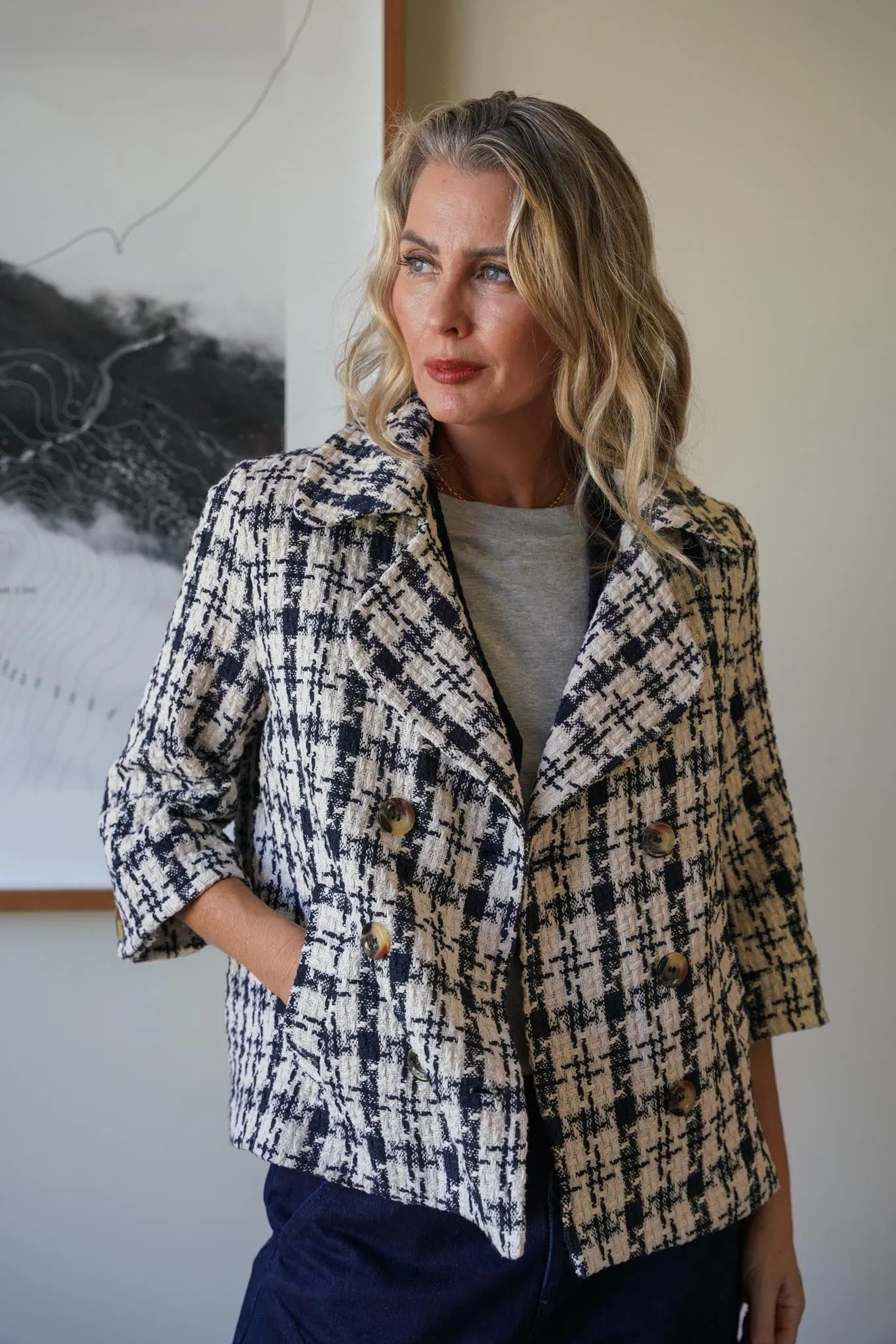 Navy Check JC Coat