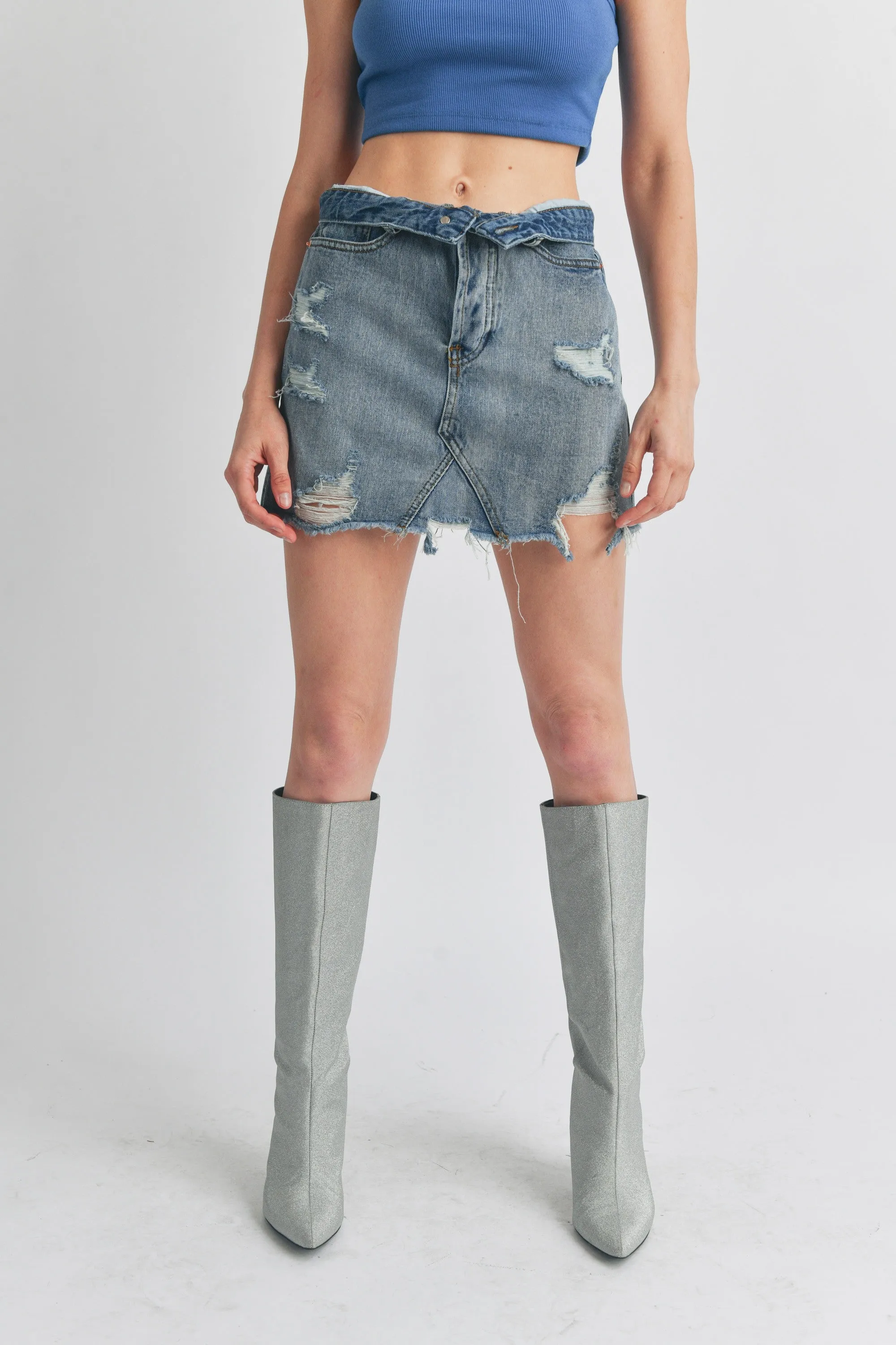 Night to Day Distressed Denim Mini Skirt