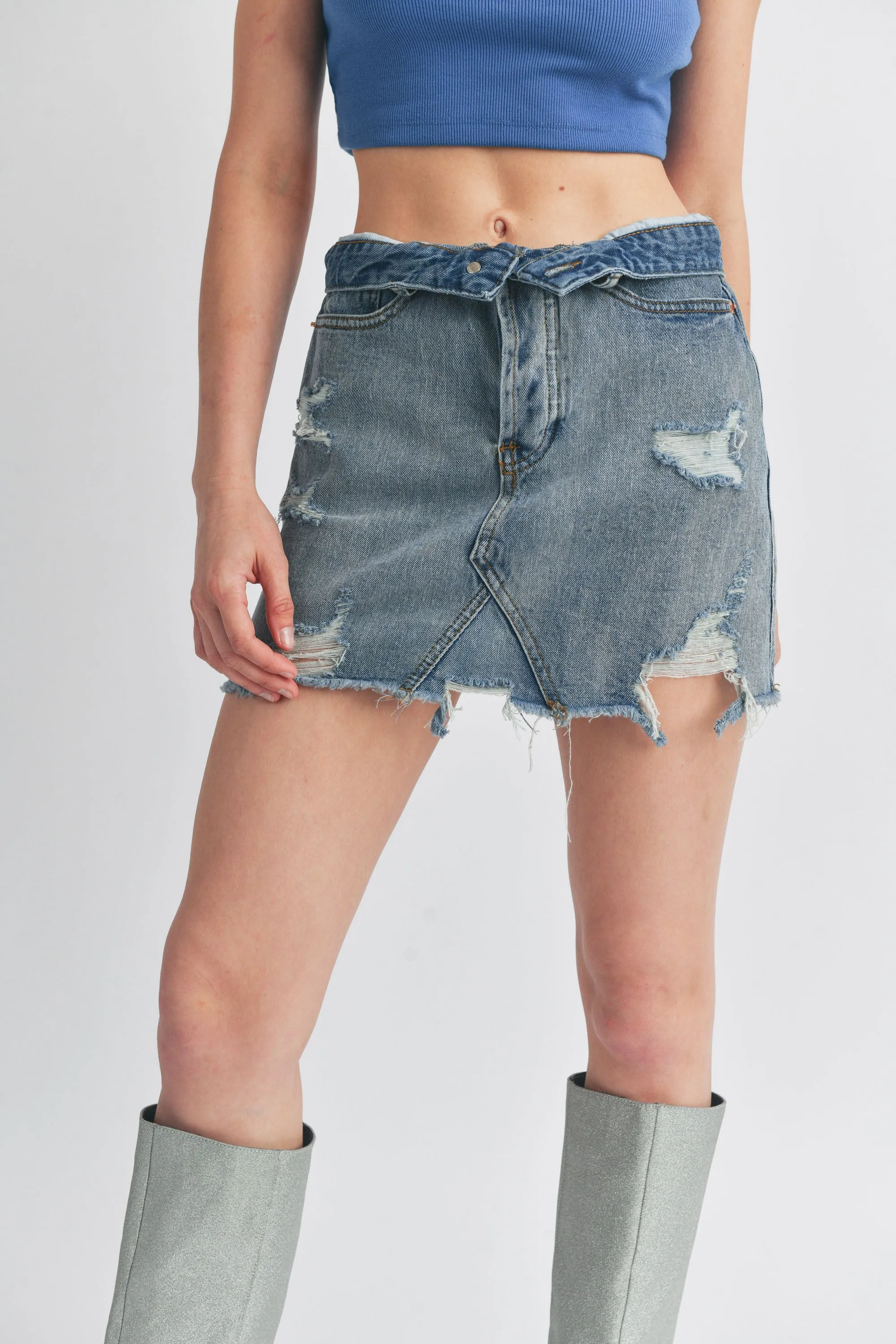 Night to Day Distressed Denim Mini Skirt