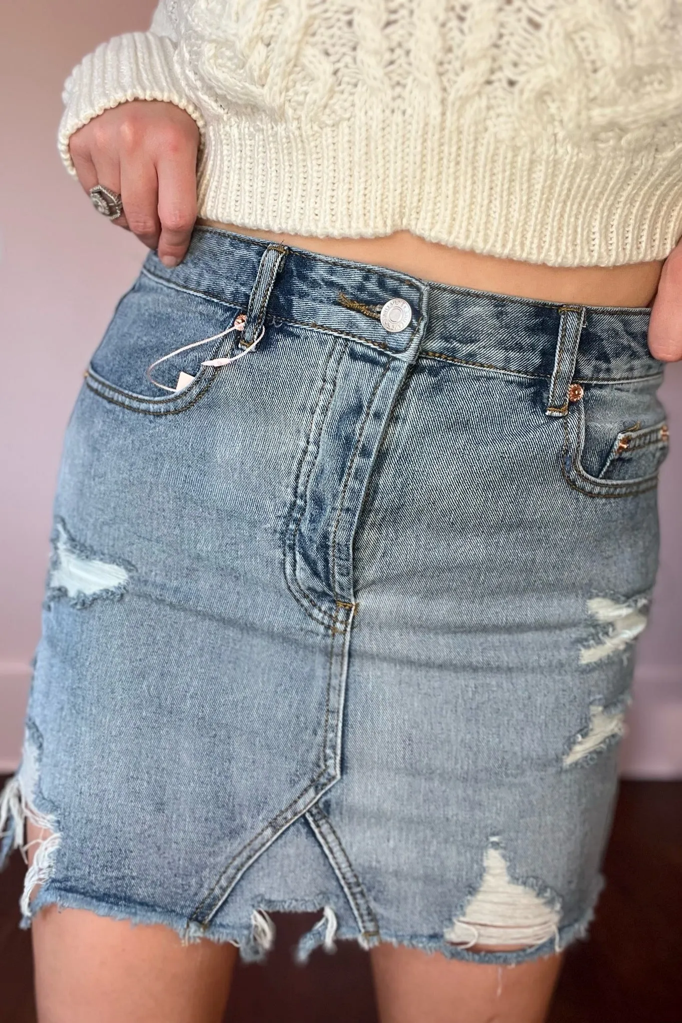 Night to Day Distressed Denim Mini Skirt