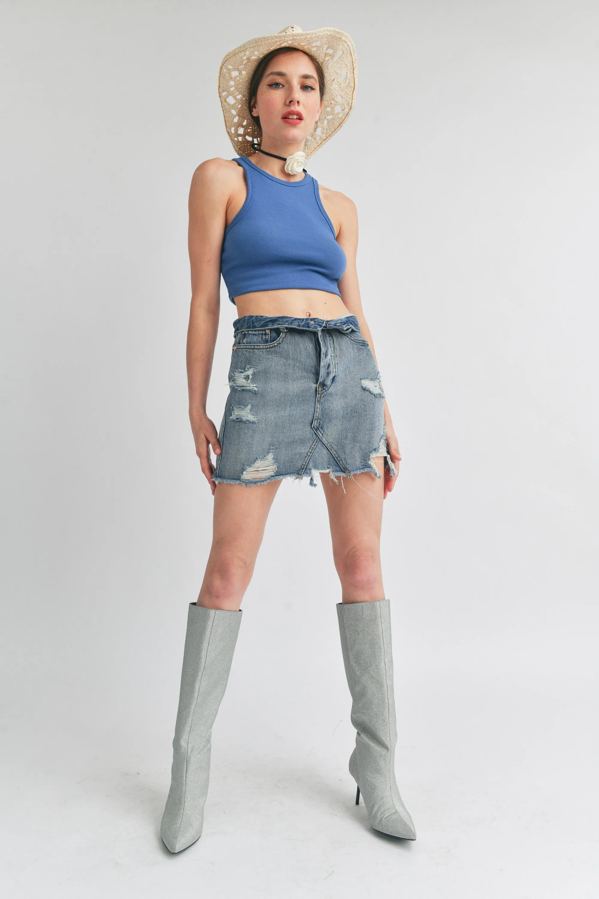 Night to Day Distressed Denim Mini Skirt