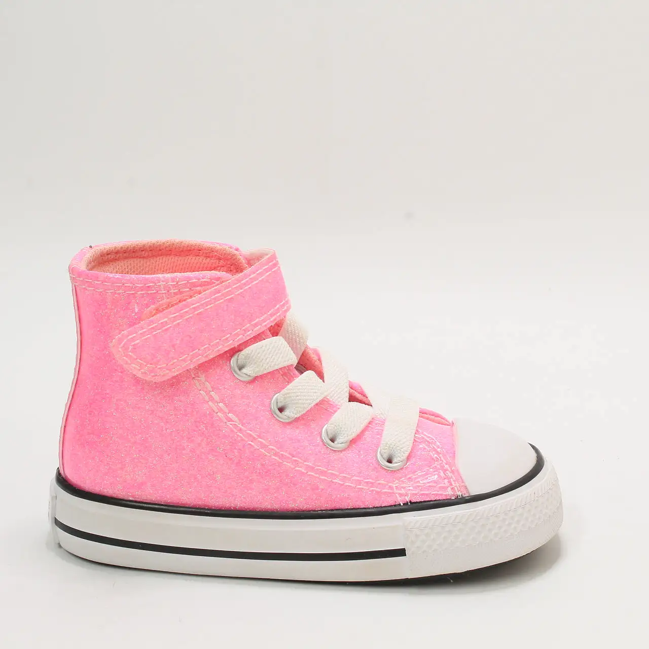 Odd Sizes - Kids Converse All Star Hi 1vlace Pink Glitter Sun Ray White  - UK Sizes Right 5 Infant/Left 6 Infant