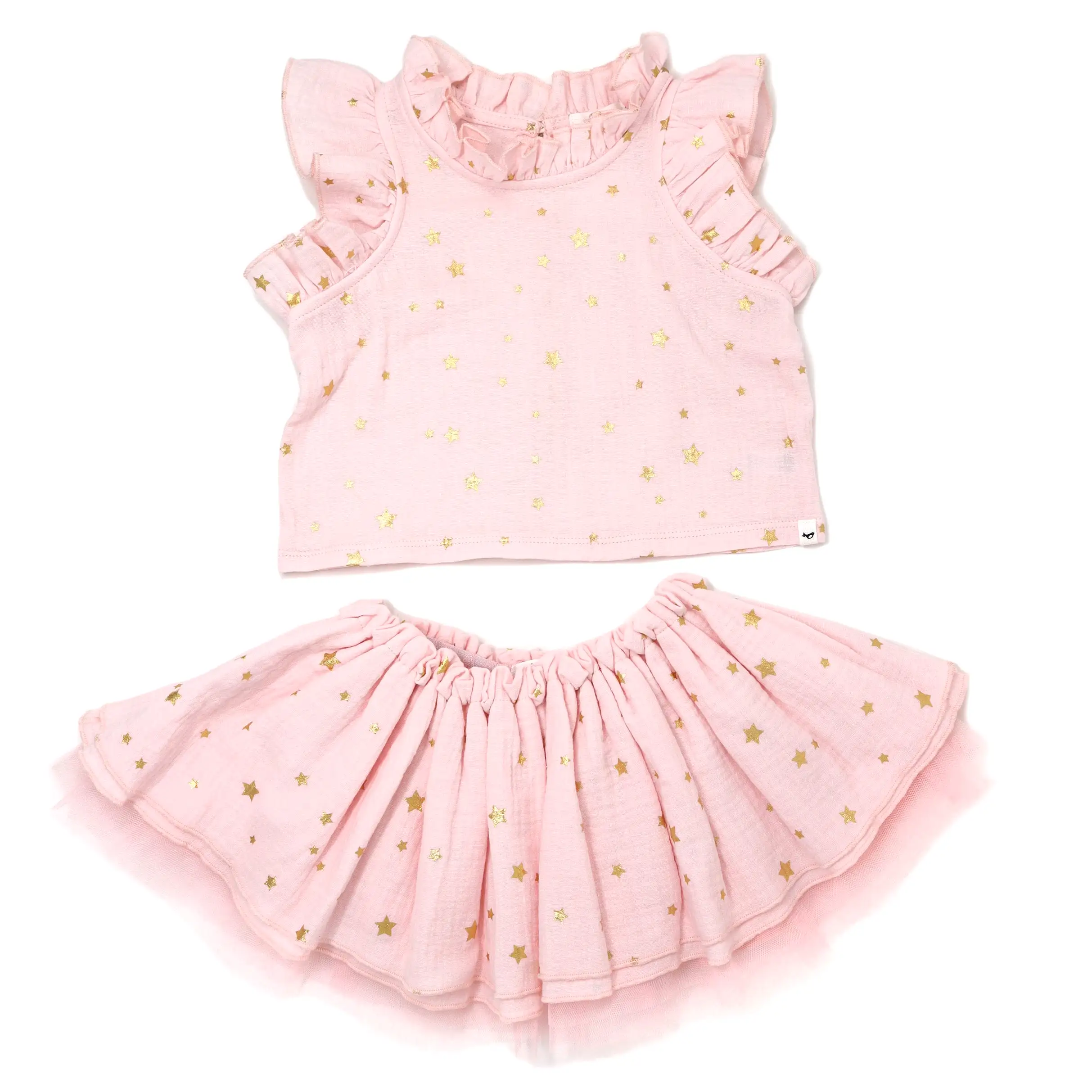 oh baby! Gauze Lola Top Tutu Skirt Set - Mini Gold Stars - Pale Pink